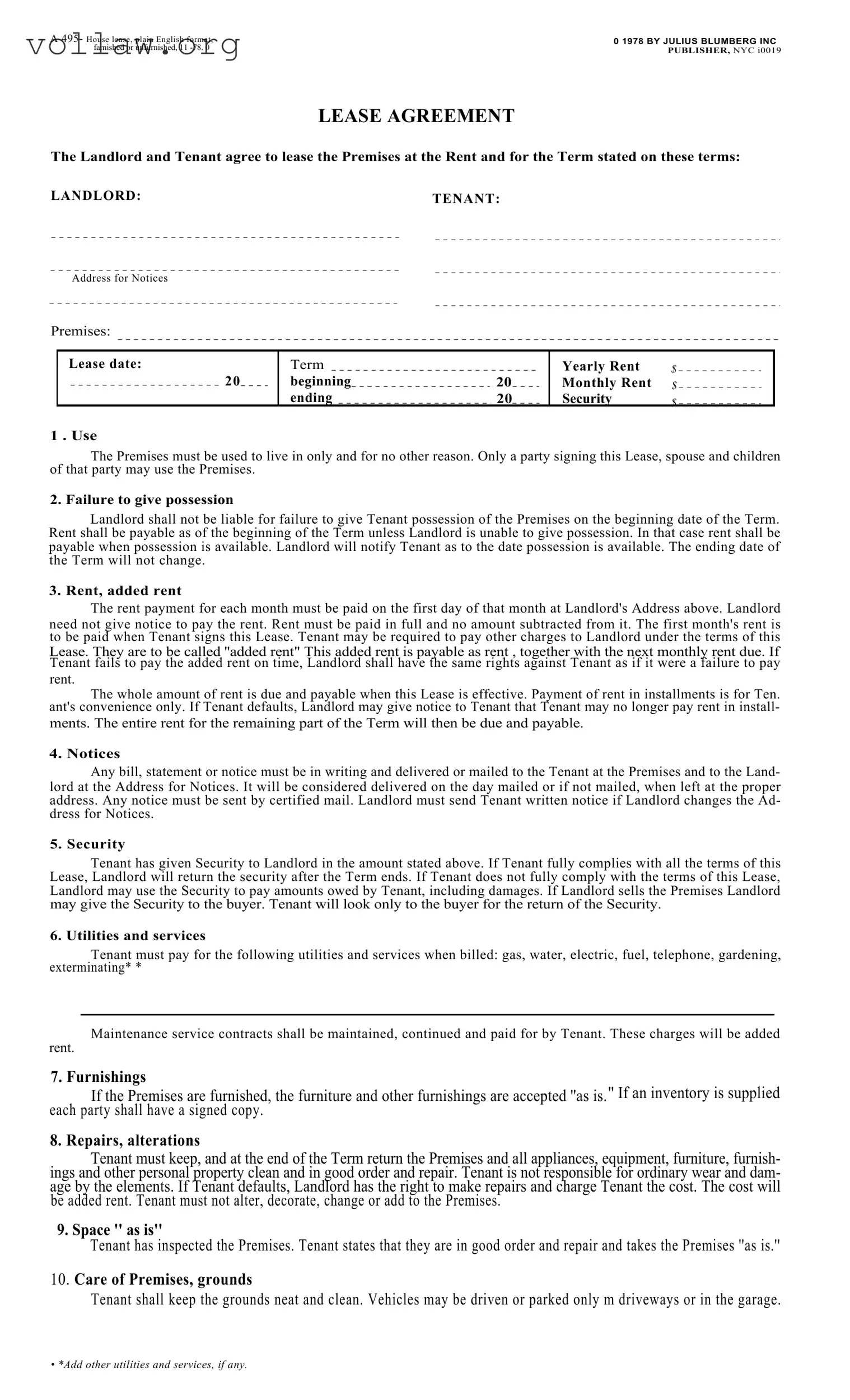 Blumberg Lease Agreement Template