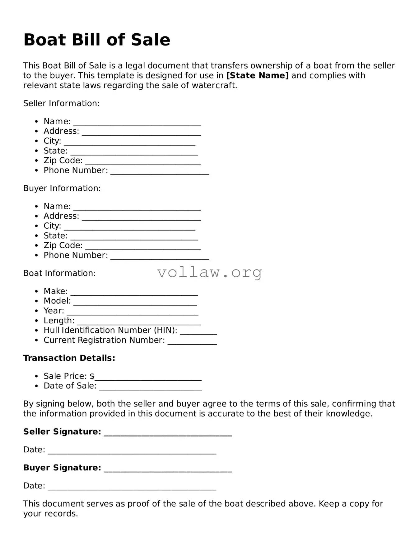 Free Boat Bill of Sale Form