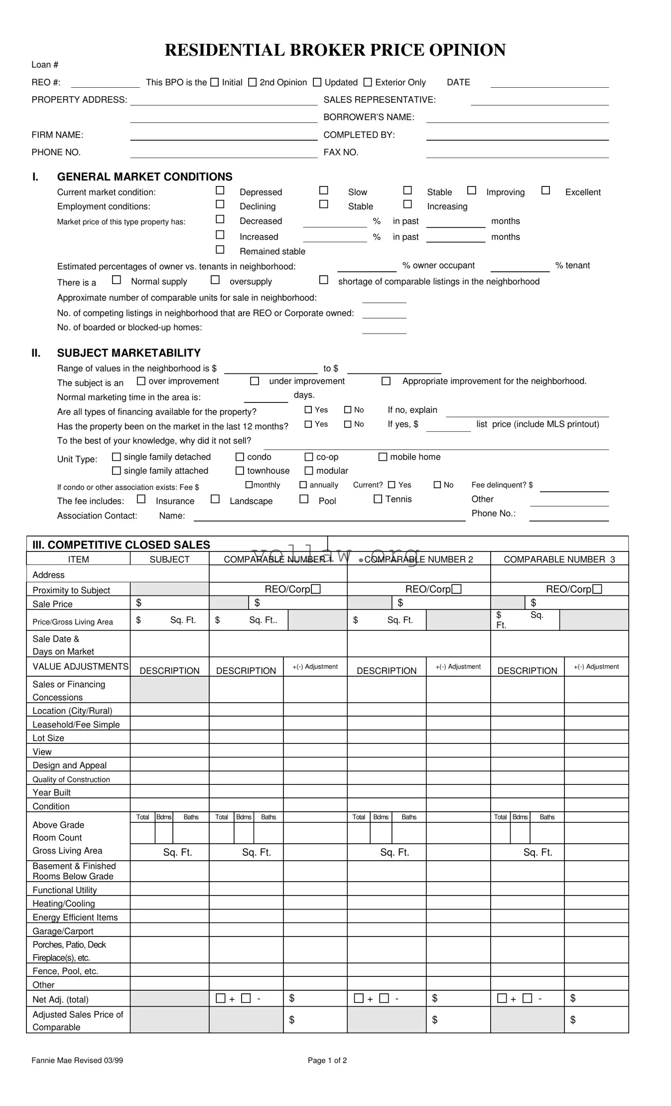Broker Price Opinion Template