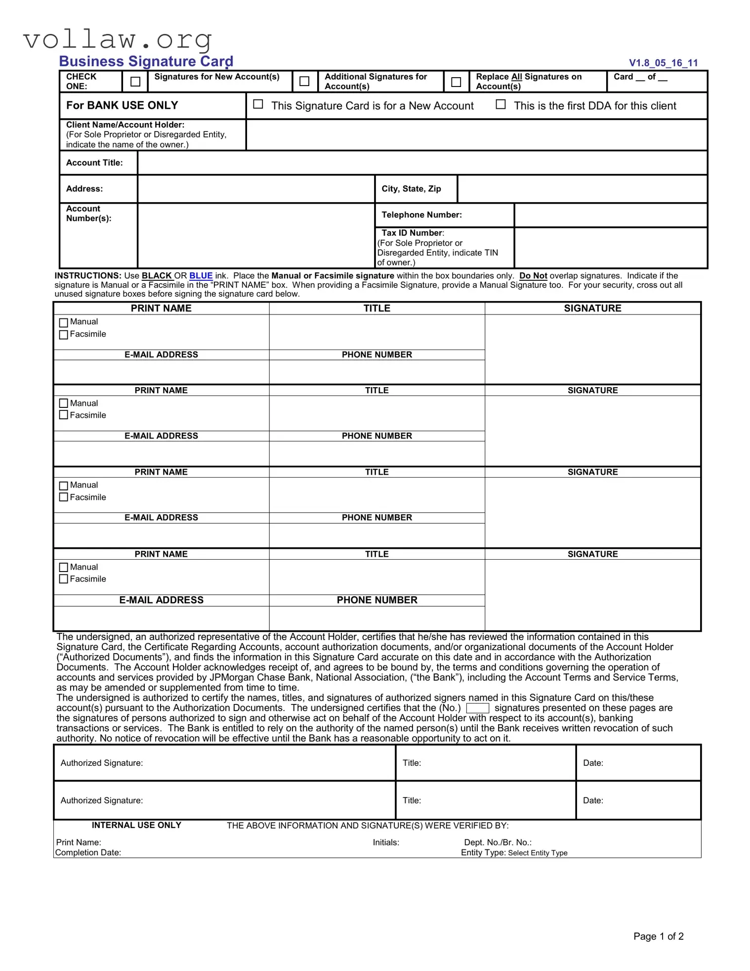 Business Signature Card Template