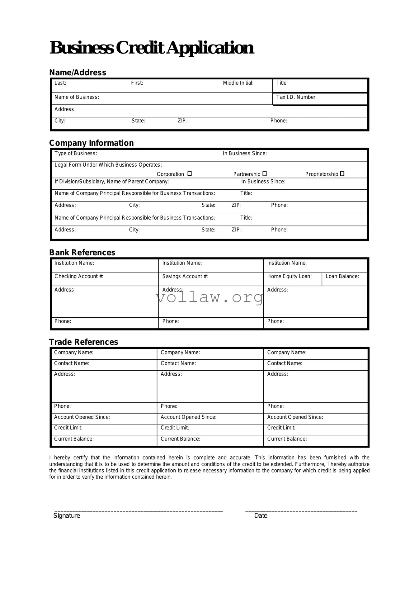 Business Credit Application Template
