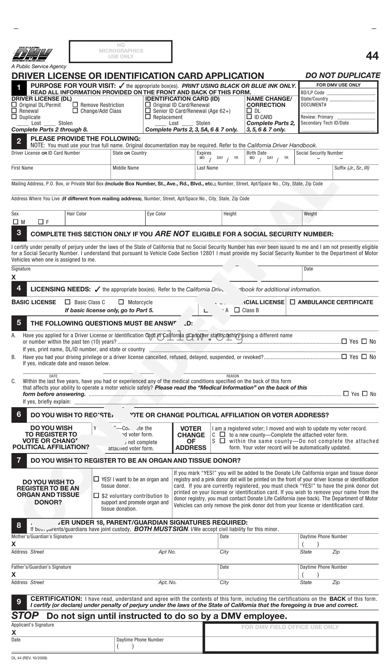 Ca Dmv Dl 44 Template