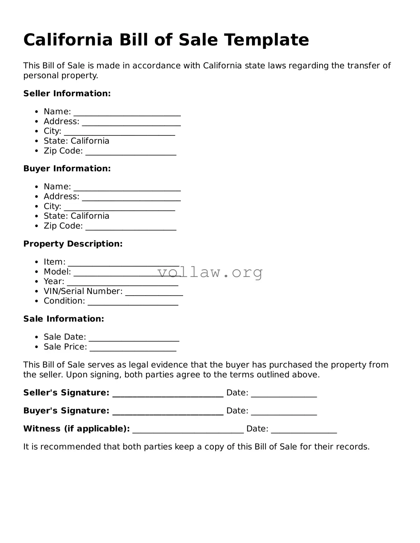Attorney-Verified  Bill of Sale Form for California