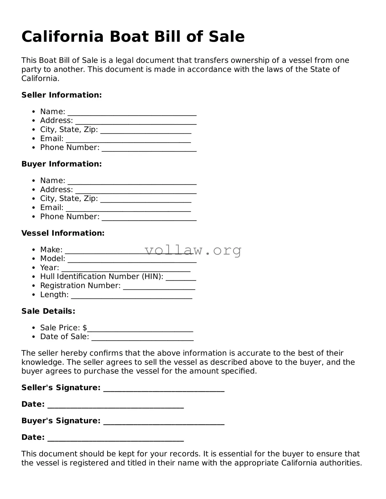 Attorney-Verified  Boat Bill of Sale Form for California