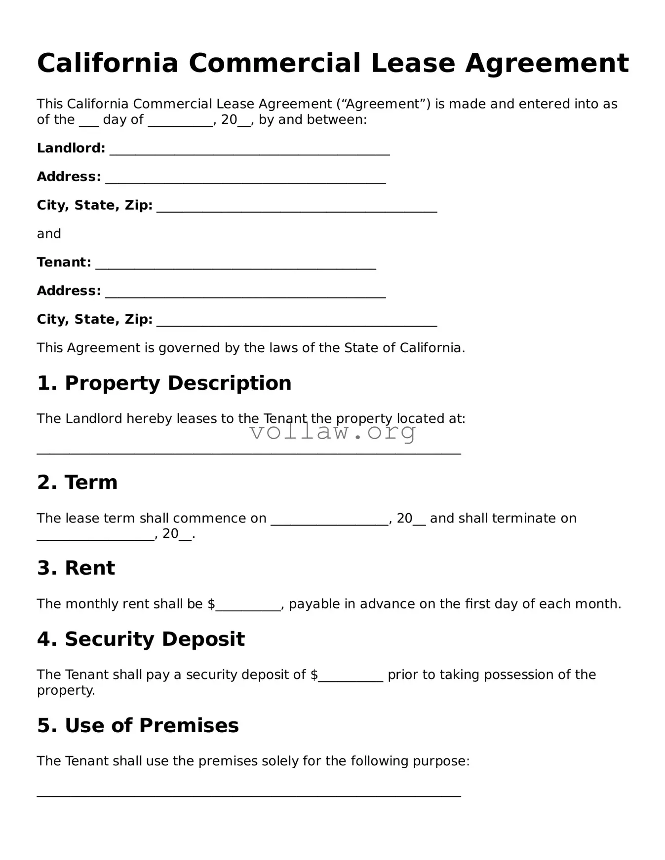 Attorney-Verified  Commercial Lease Agreement Form for California