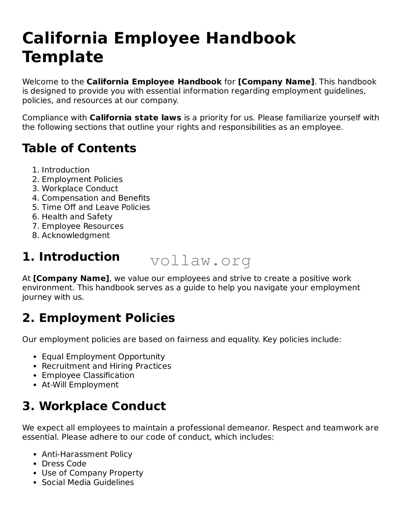Attorney-Verified  Employee Handbook Form for California