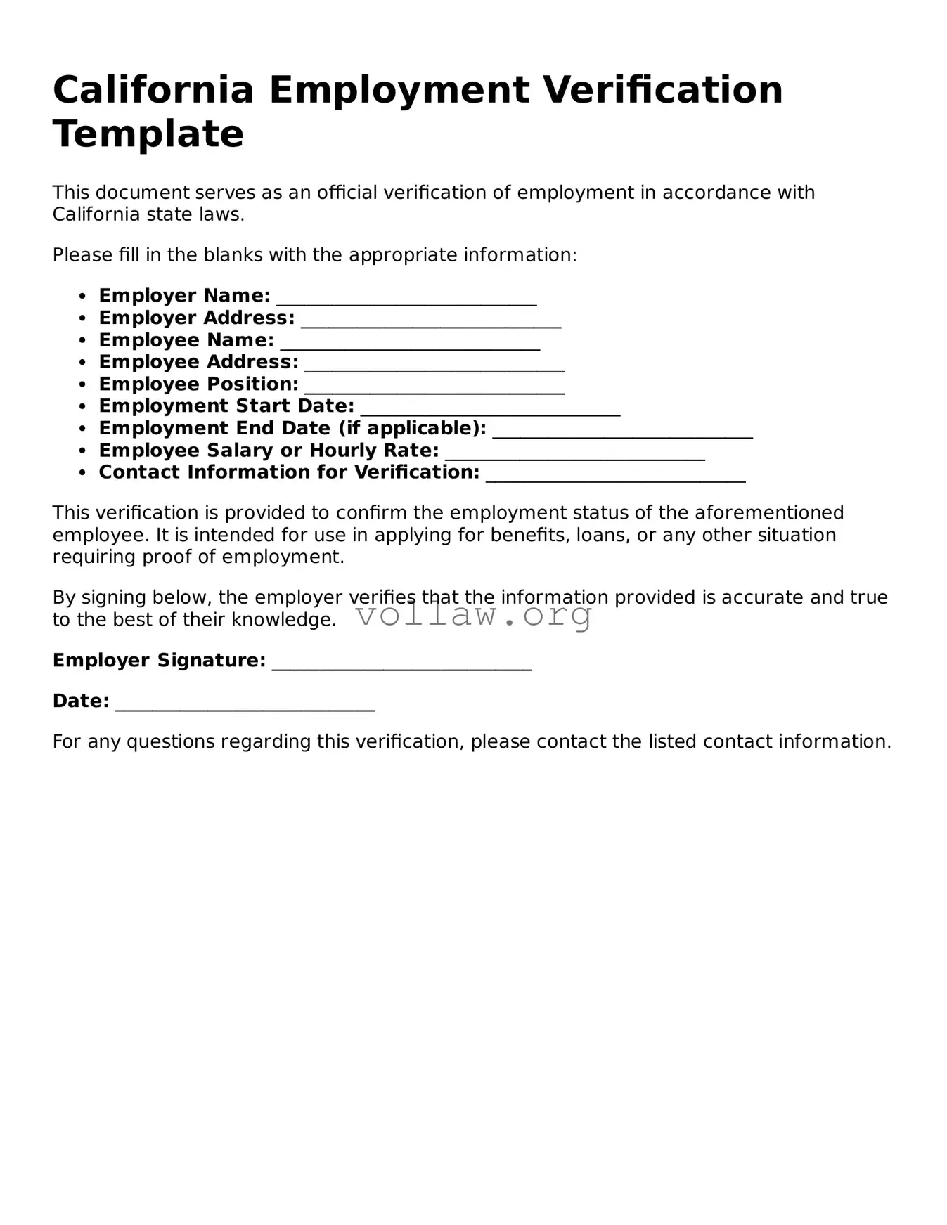 Attorney-Verified  Employment Verification Form for California