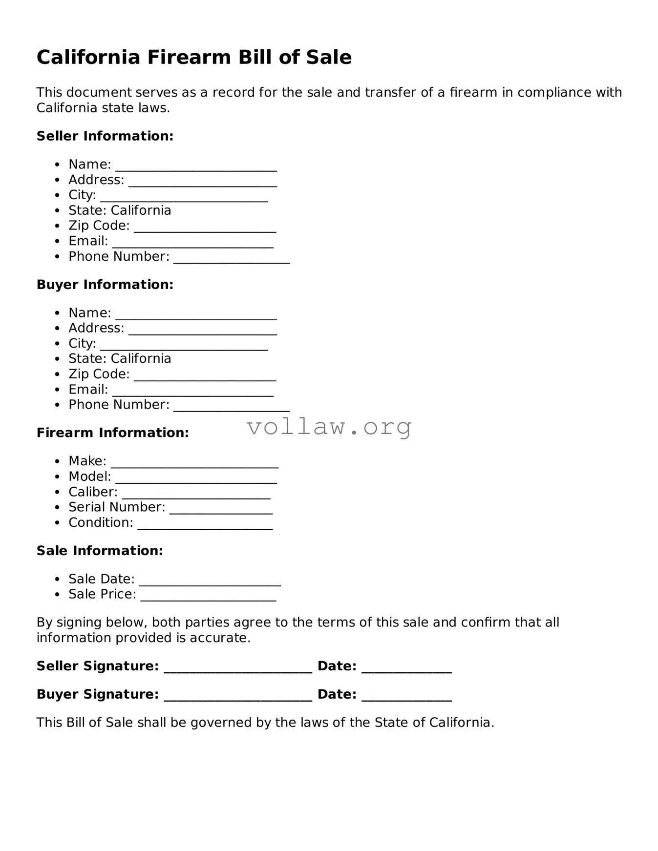 Attorney-Verified  Firearm Bill of Sale Form for California