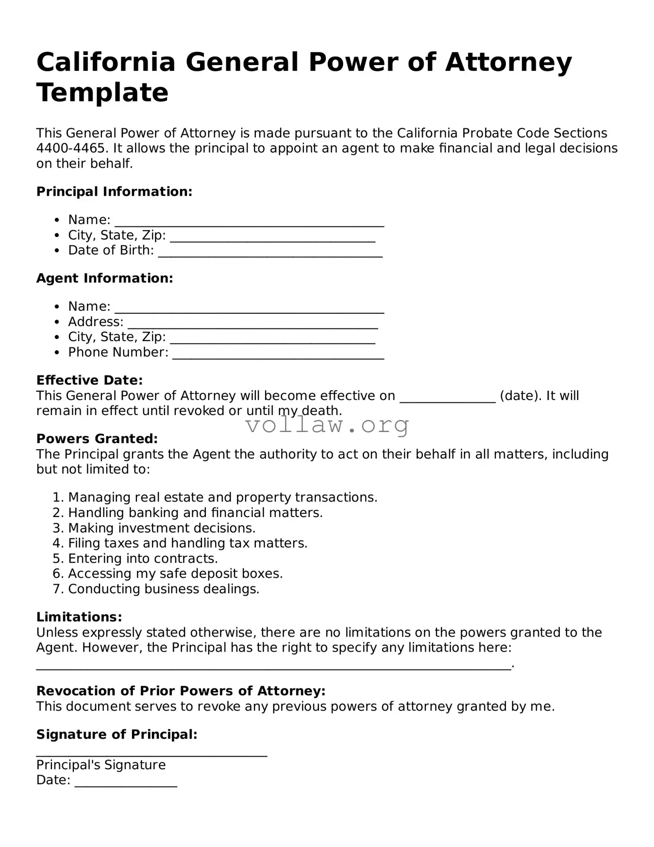 Attorney-Verified  General Power of Attorney Form for California