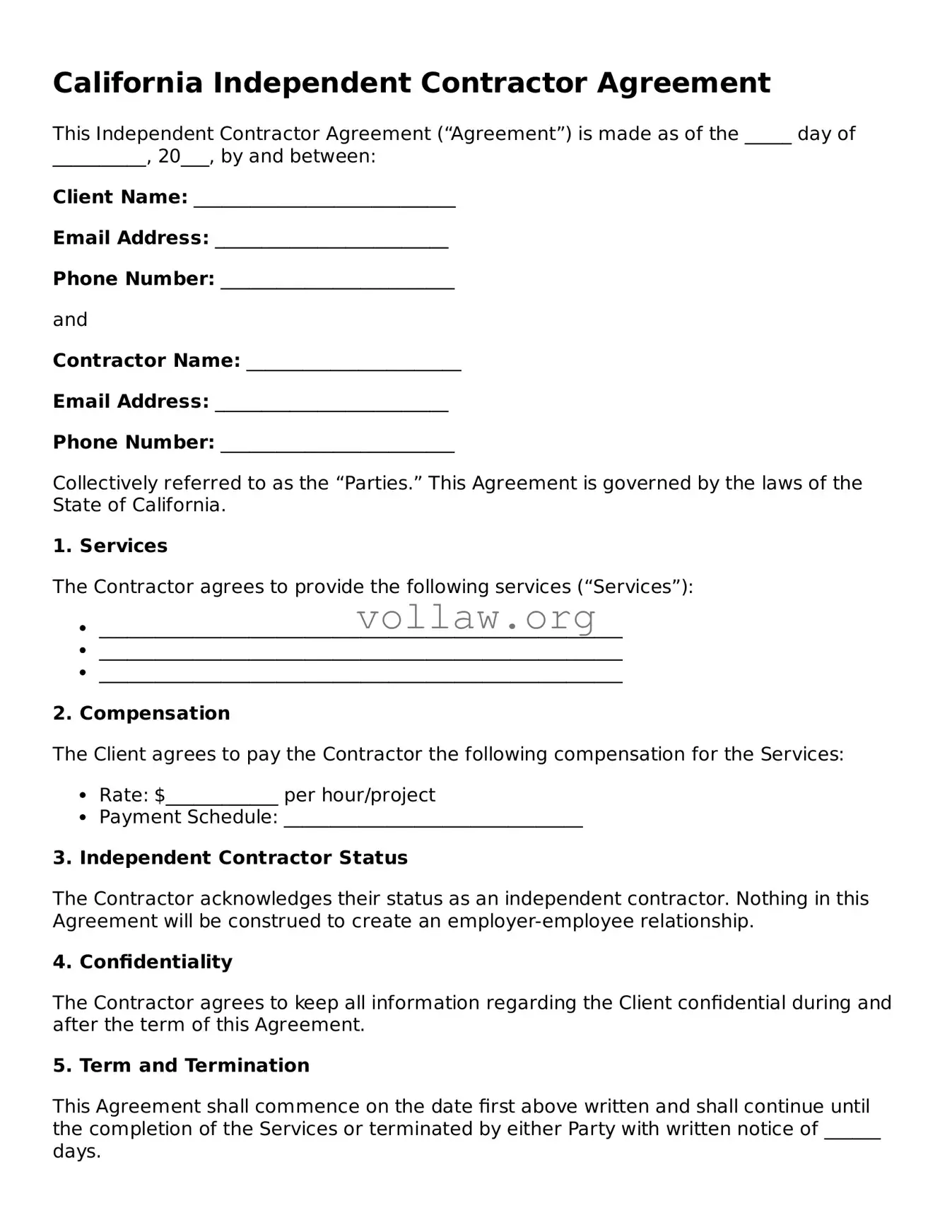 Attorney-Verified  Independent Contractor Agreement Form for California