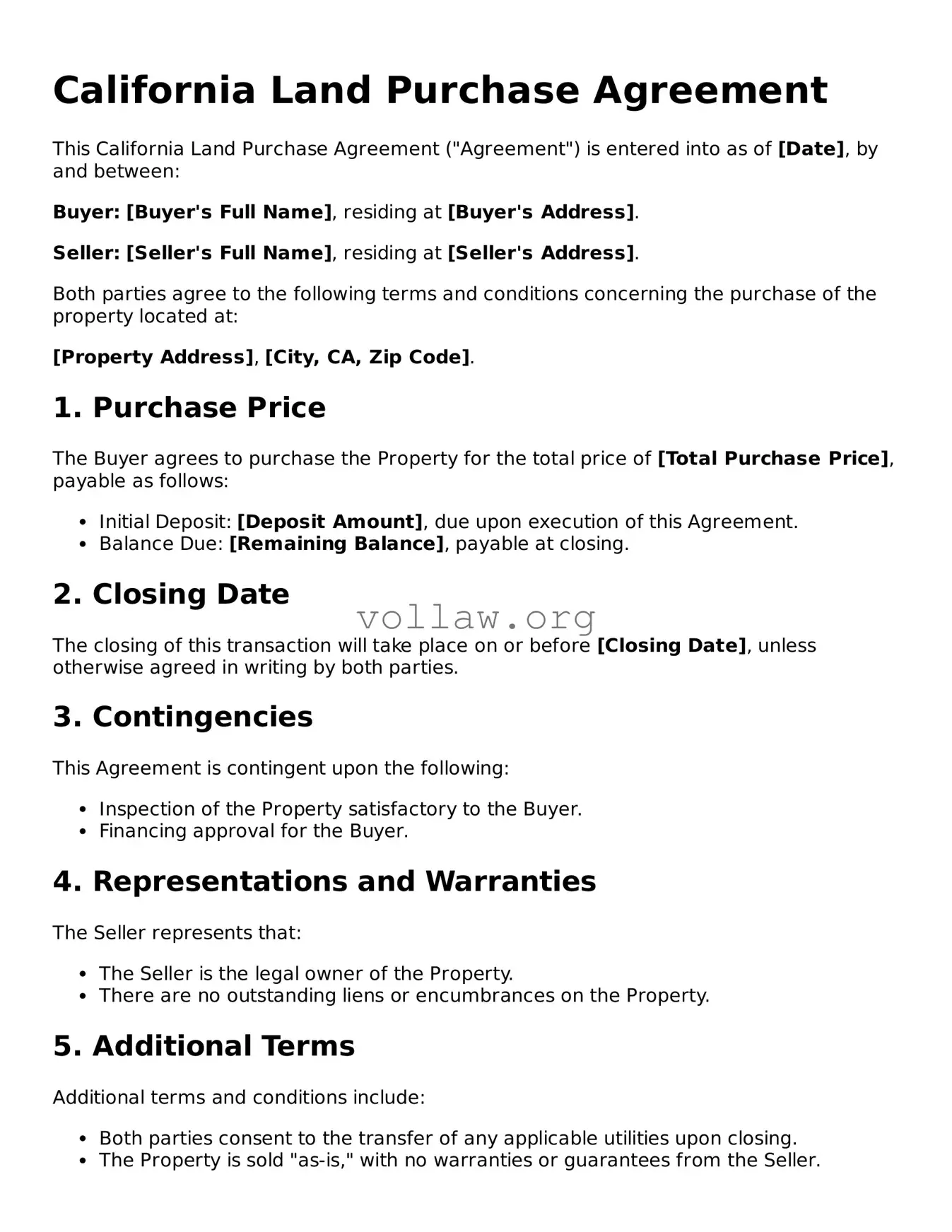 Attorney-Verified  Land Purchase Agreement Form for California