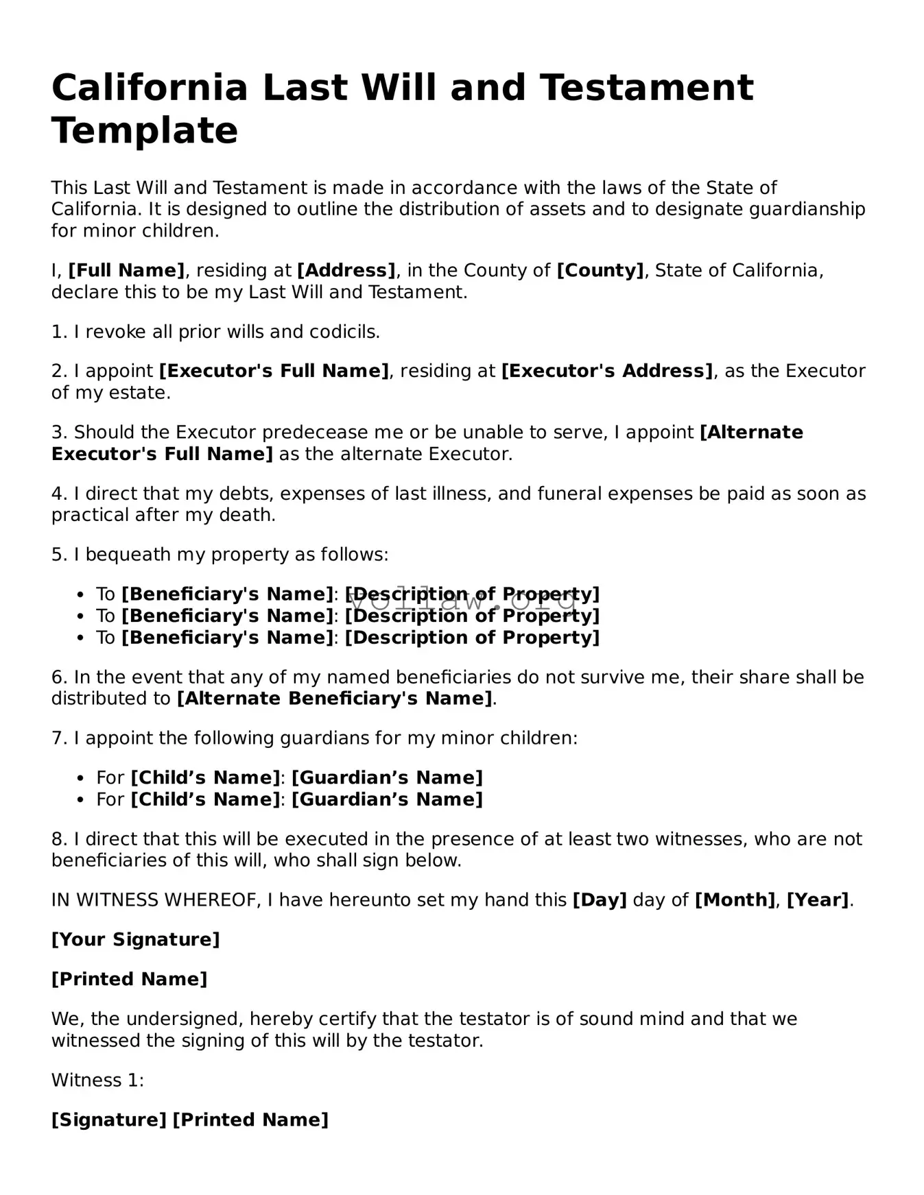 Attorney-Verified  Last Will and Testament Form for California