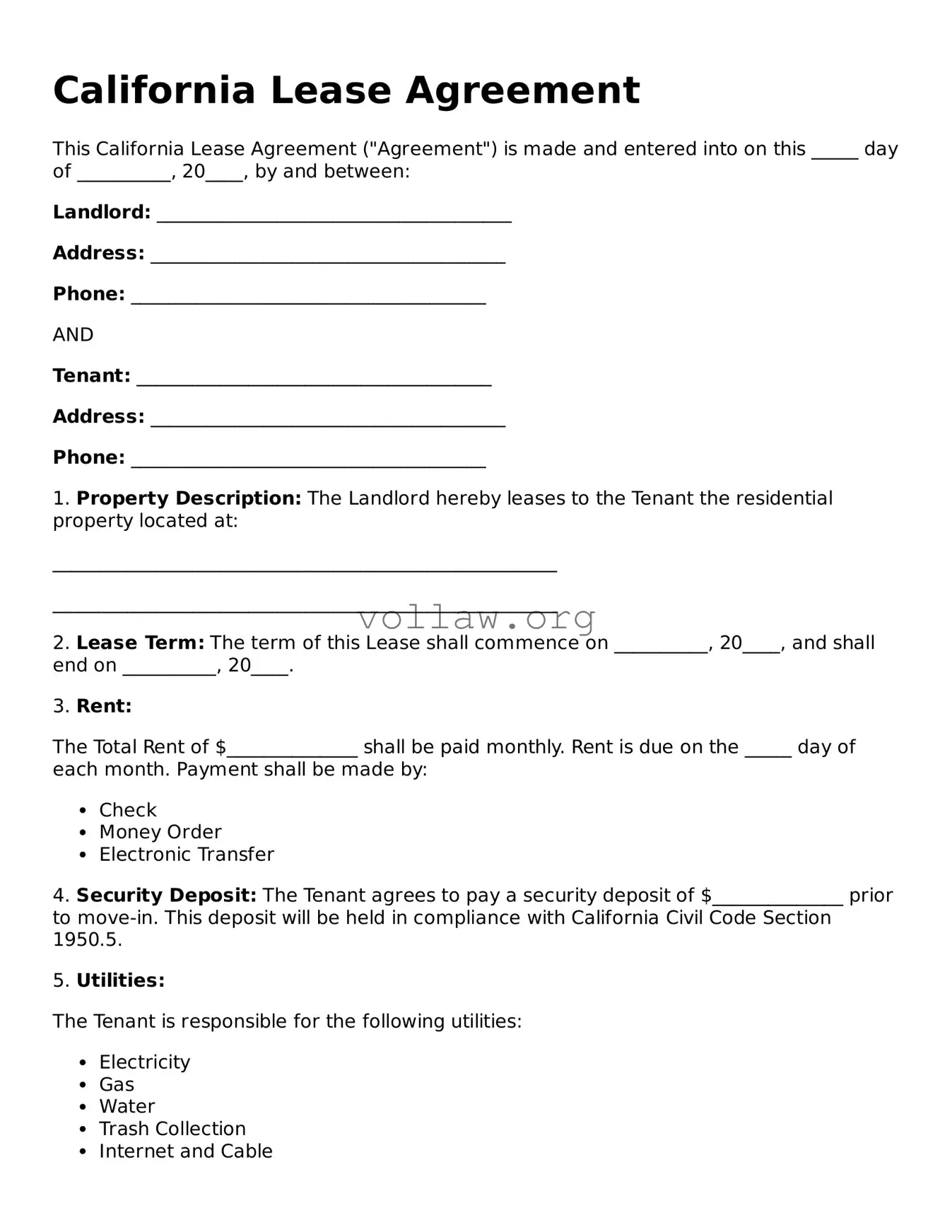 Attorney-Verified  Lease Agreement Form for California