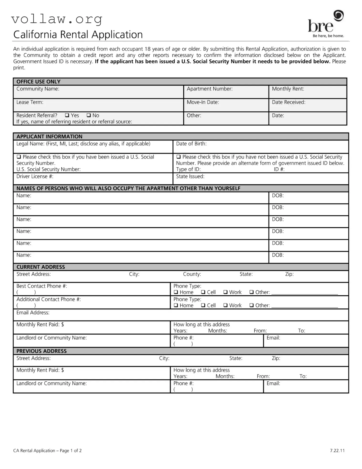 California Rental Application Template