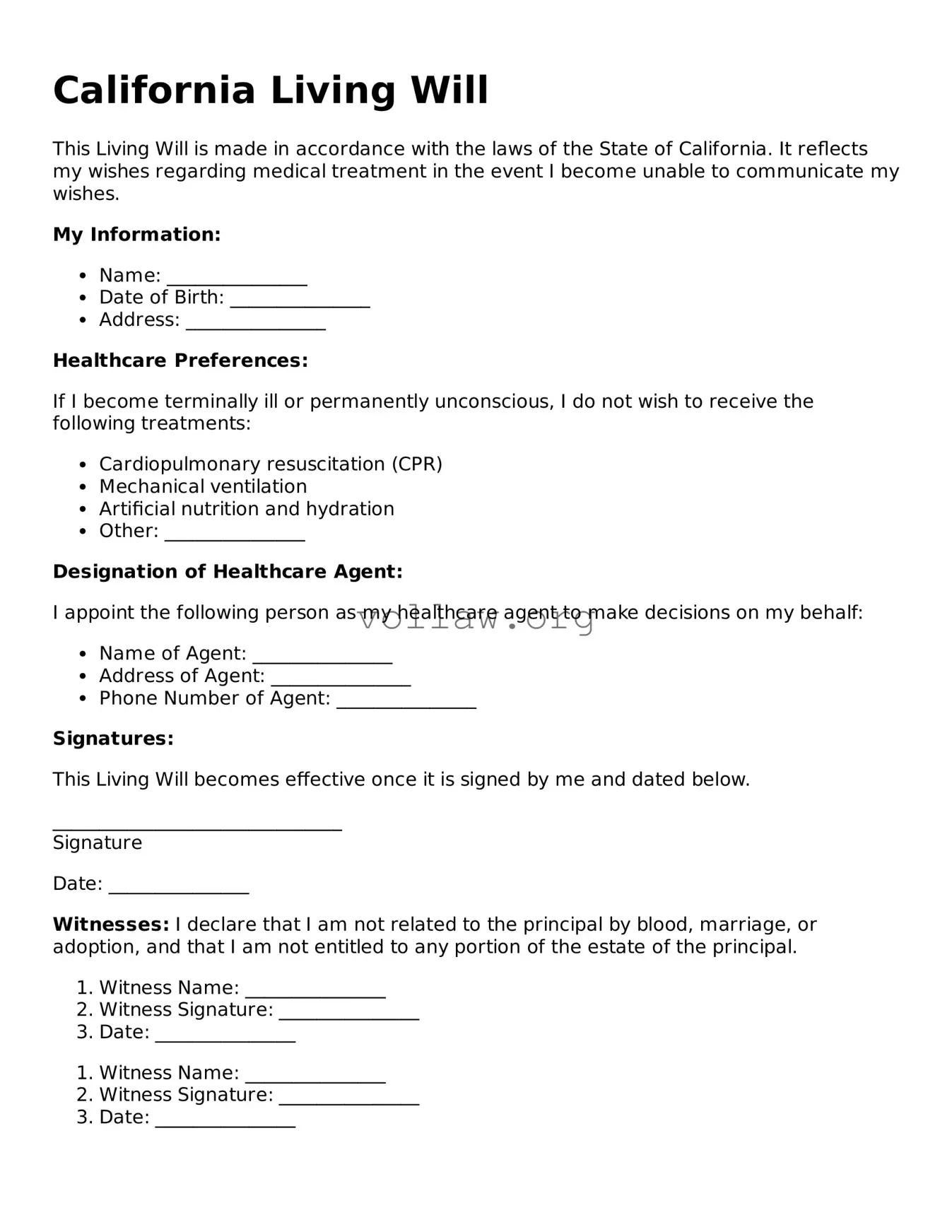 Attorney-Verified  Living Will Form for California