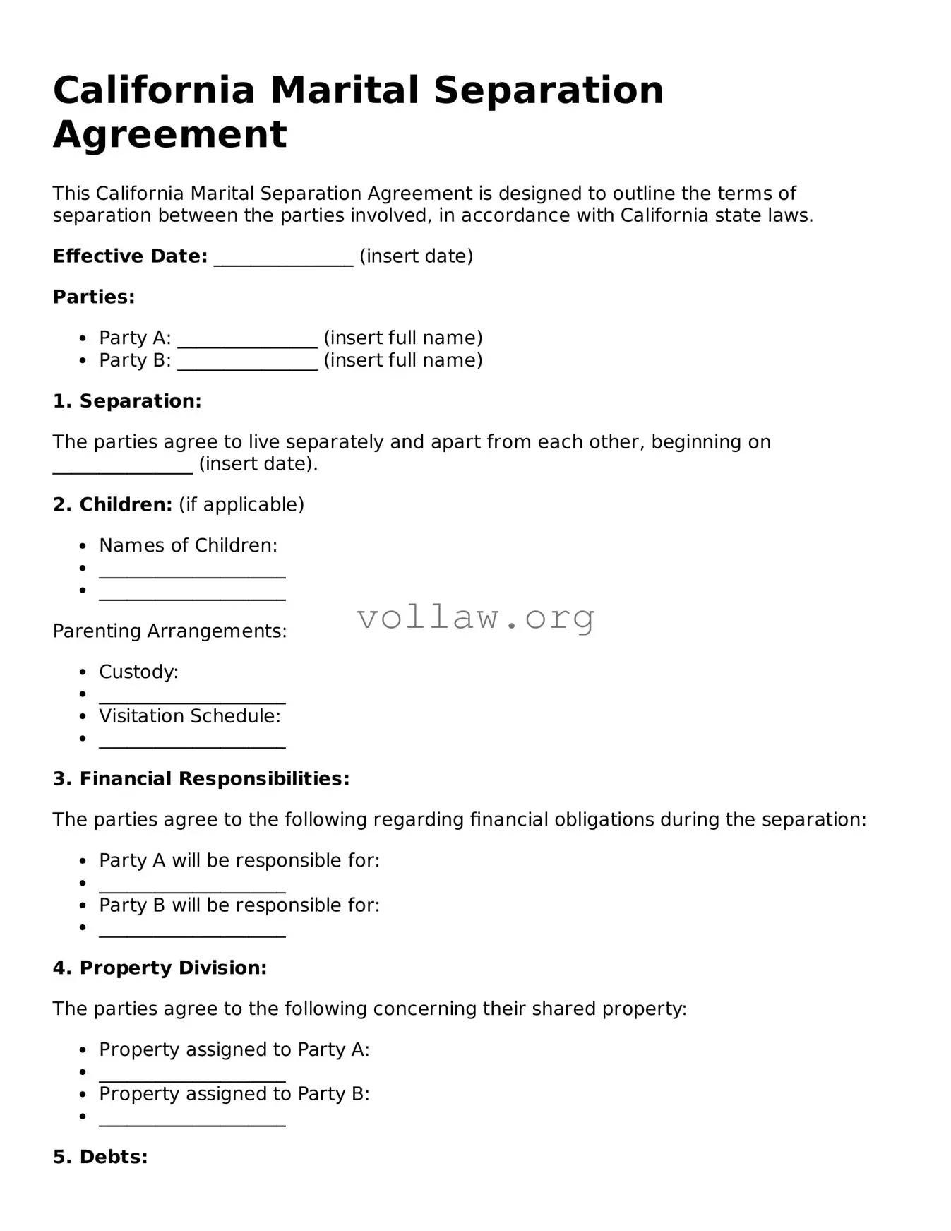 Attorney-Verified  Marital Separation Agreement Form for California