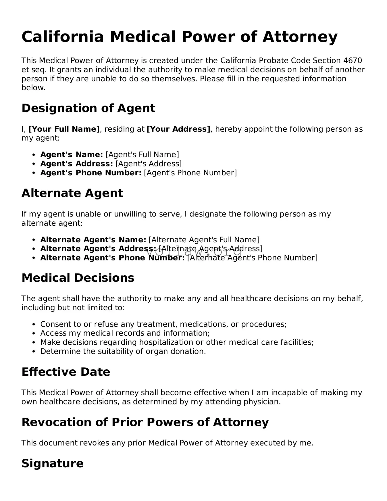 Attorney-Verified  Medical Power of Attorney Form for California