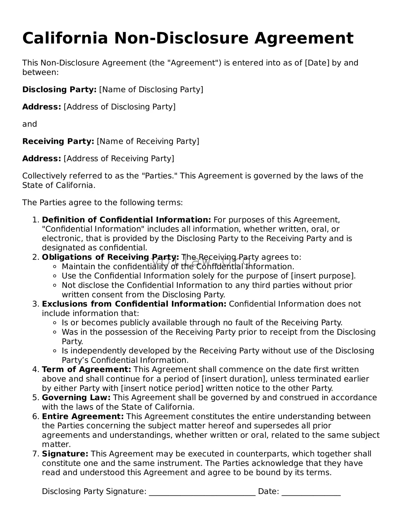 Attorney-Verified  Non-disclosure Agreement Form for California