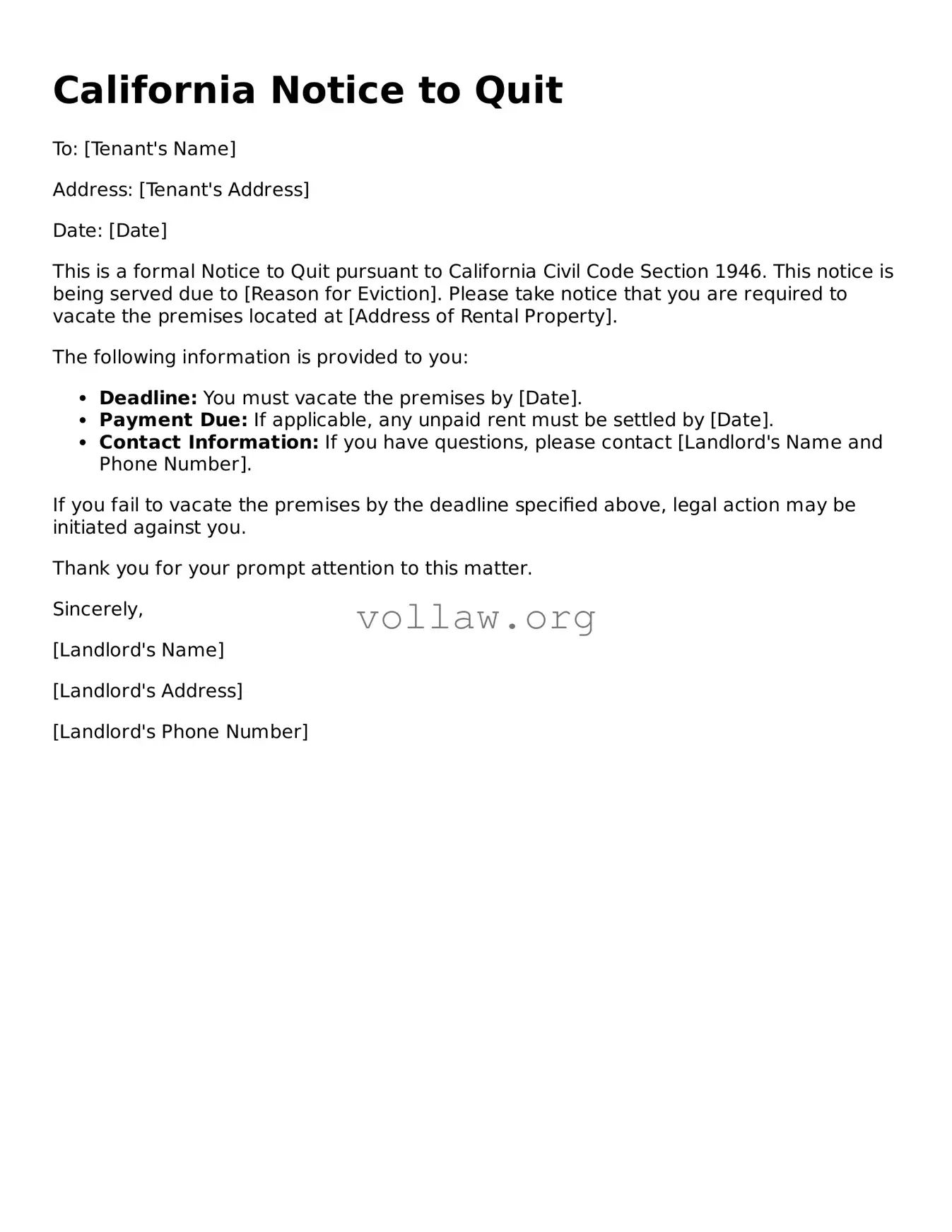 Attorney-Verified  Notice to Quit Form for California