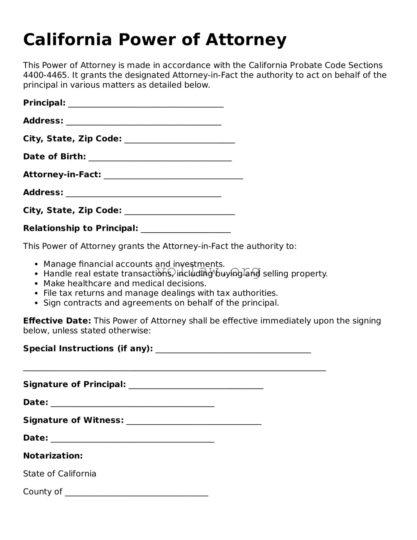 Attorney-Verified  Power of Attorney Form for California