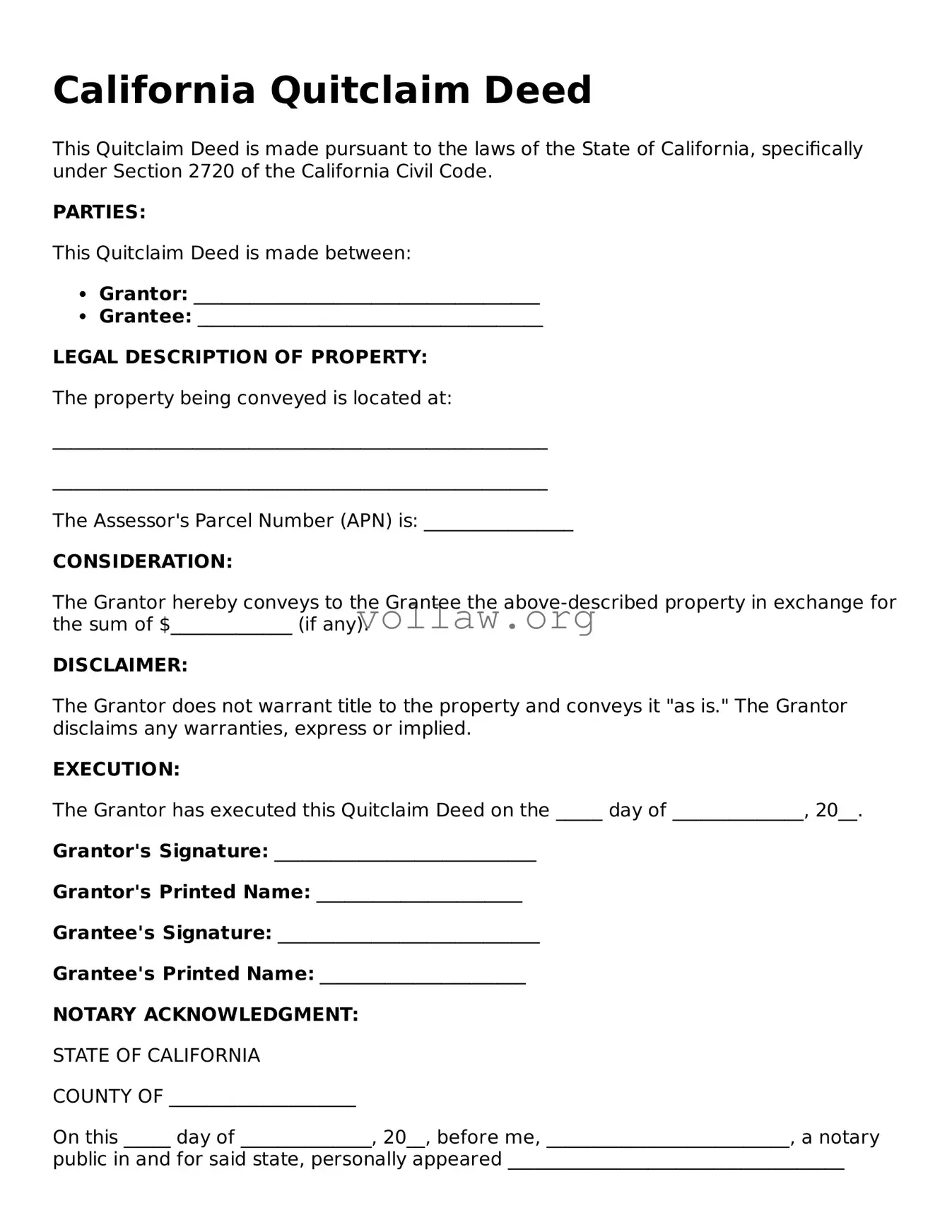 Attorney-Verified  Quitclaim Deed Form for California