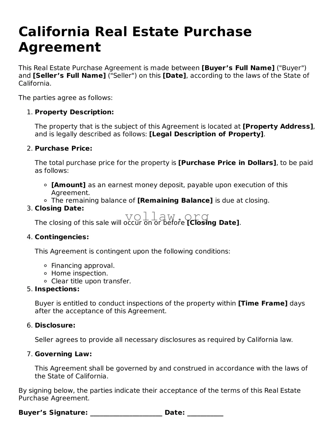 Attorney-Verified  Real Estate Purchase Agreement Form for California