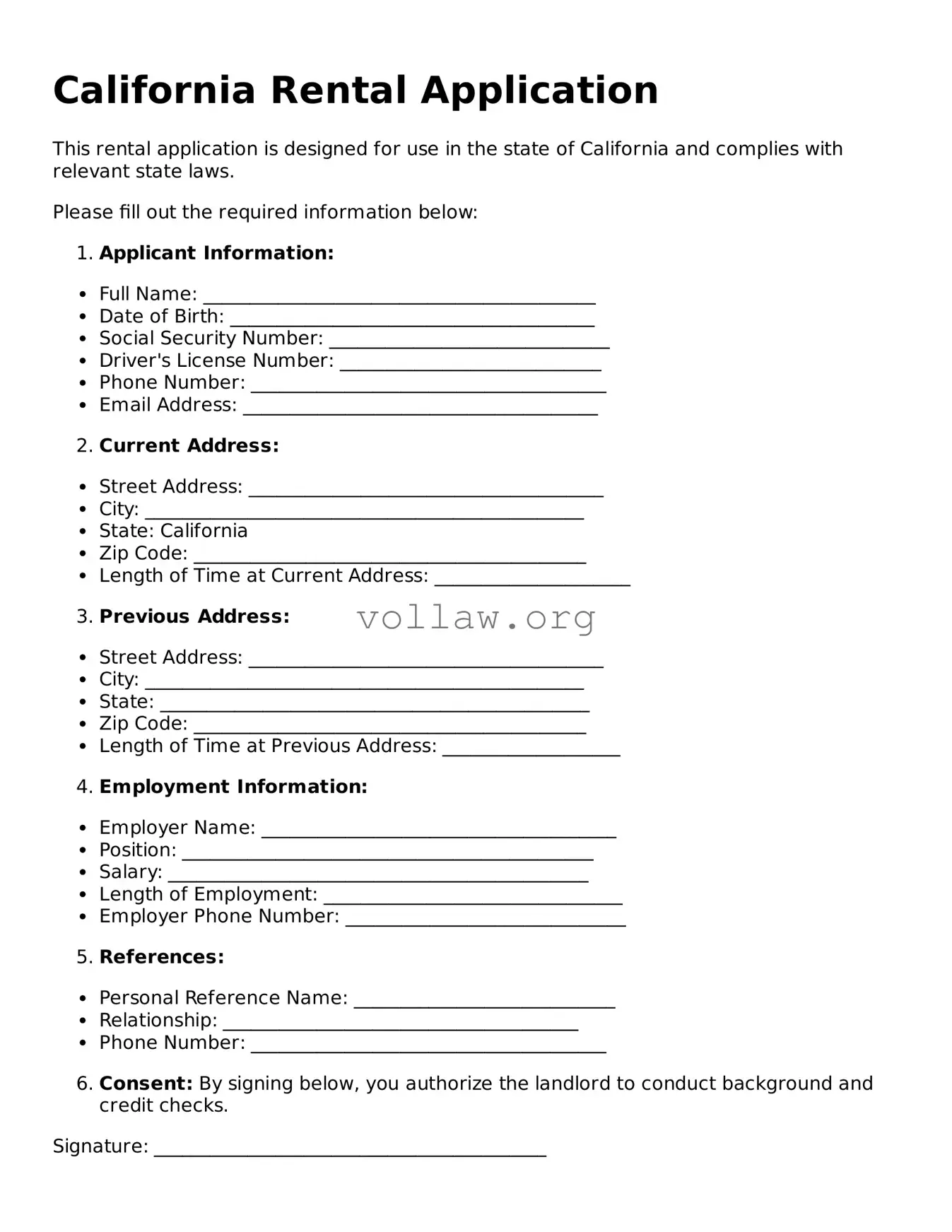 Attorney-Verified  Rental Application Form for California