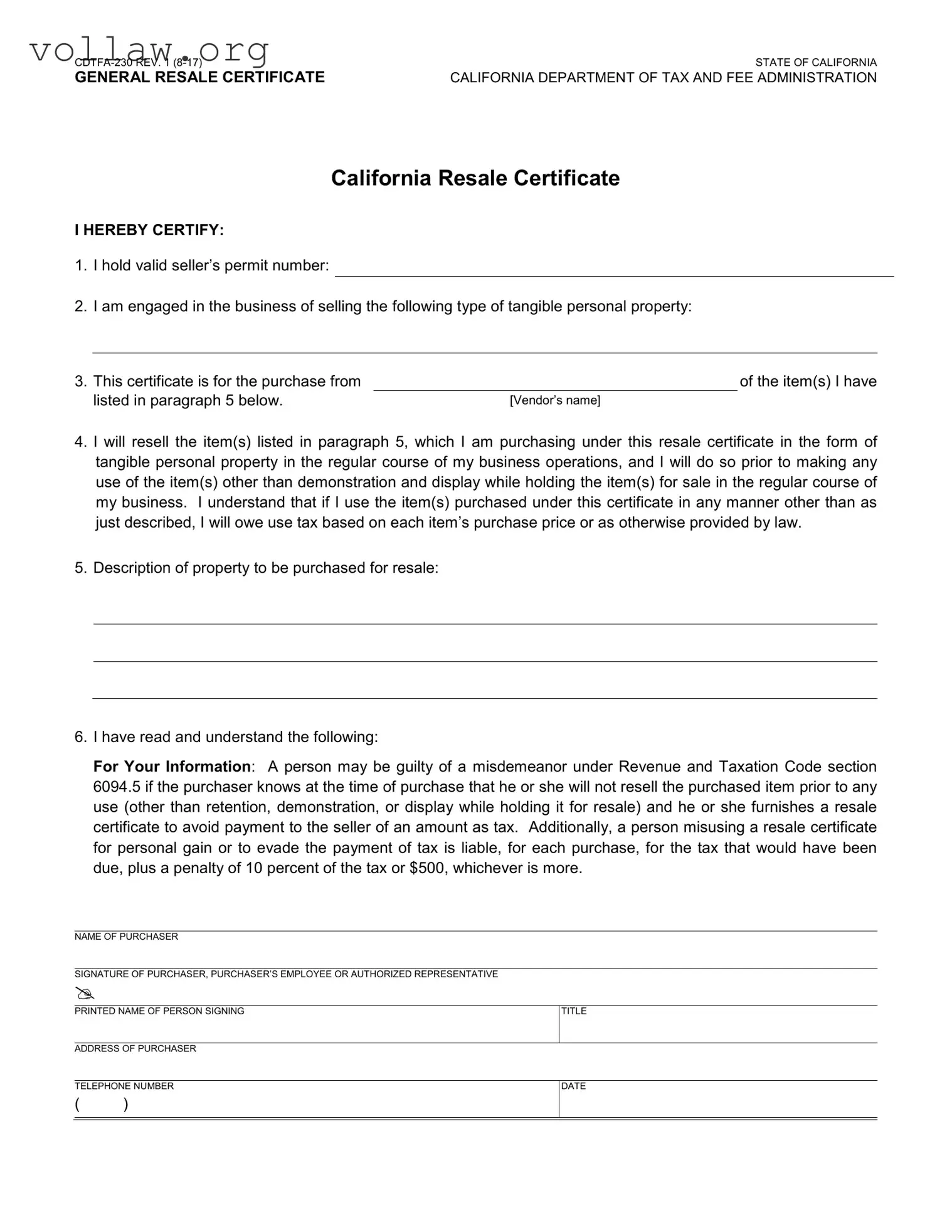 Ca Resale Template