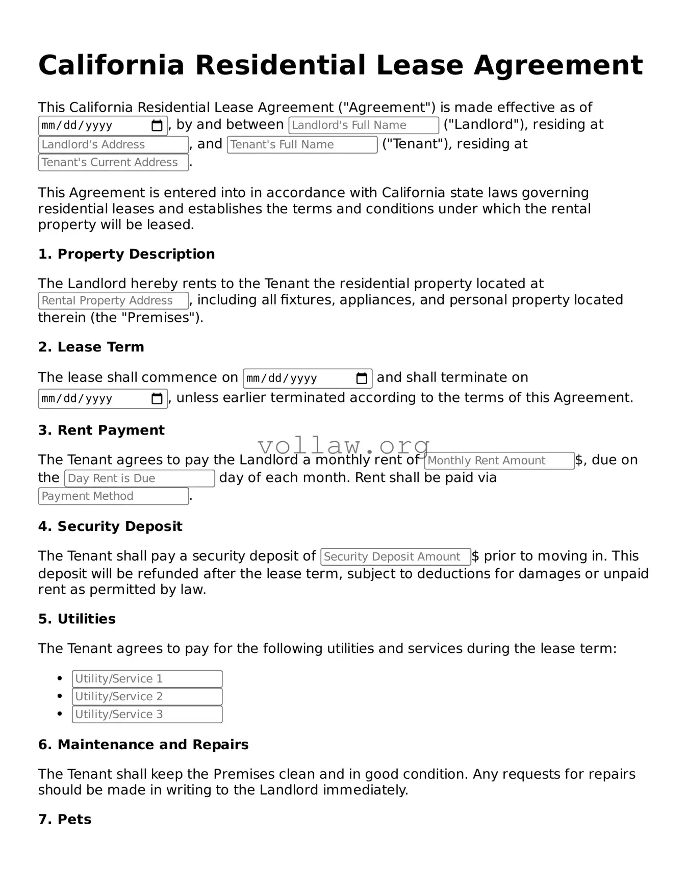 Attorney-Verified  Residential Lease Agreement Form for California