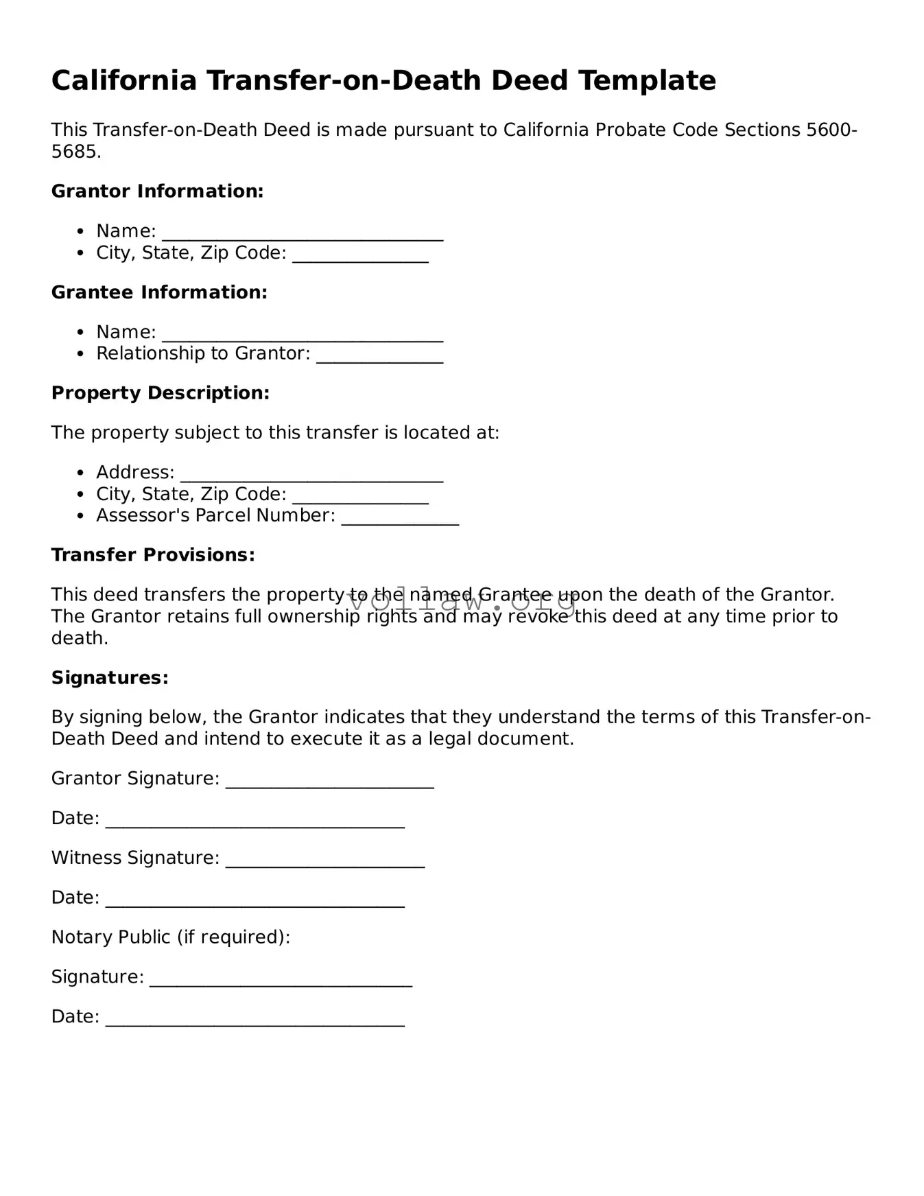 Attorney-Verified  Transfer-on-Death Deed Form for California