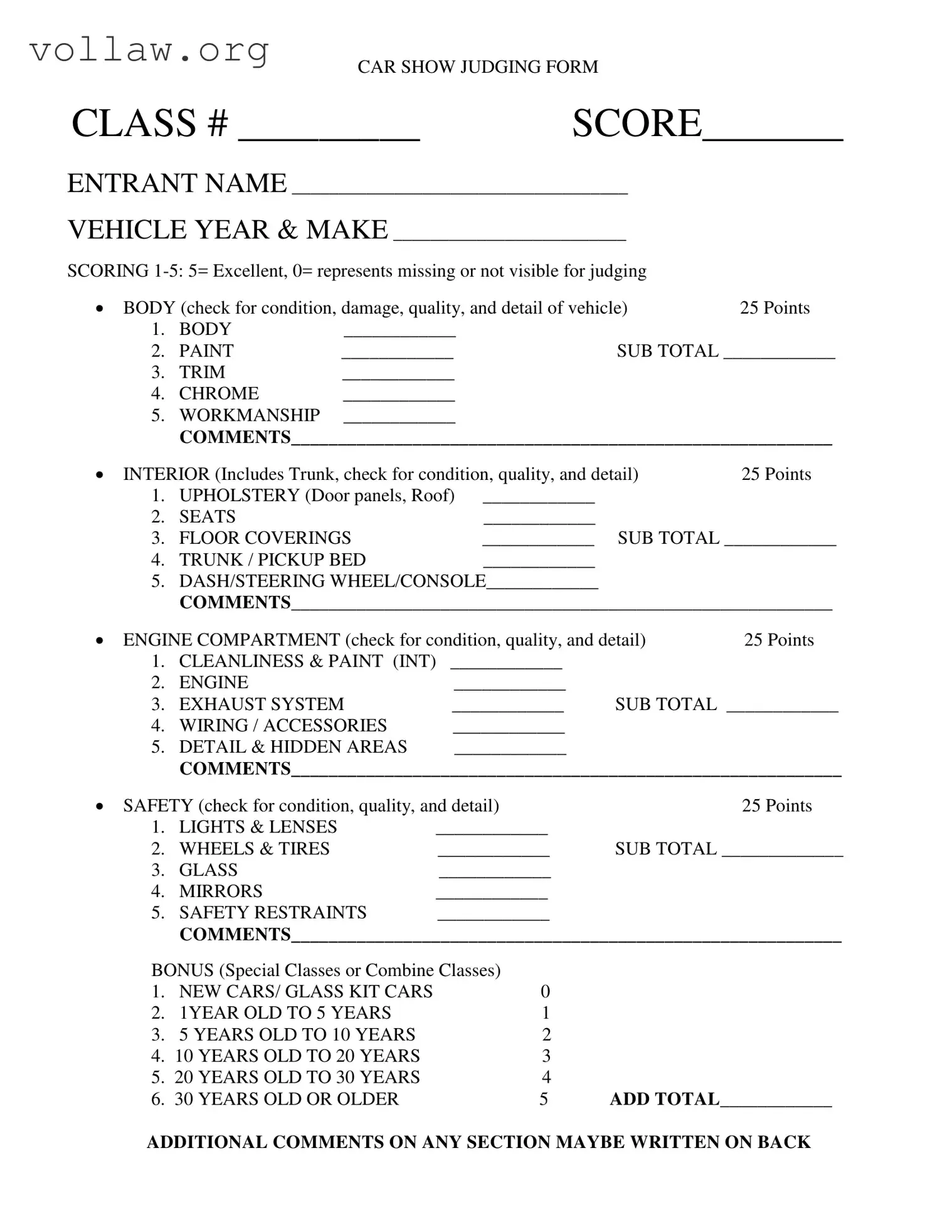 Car Show Judging Template