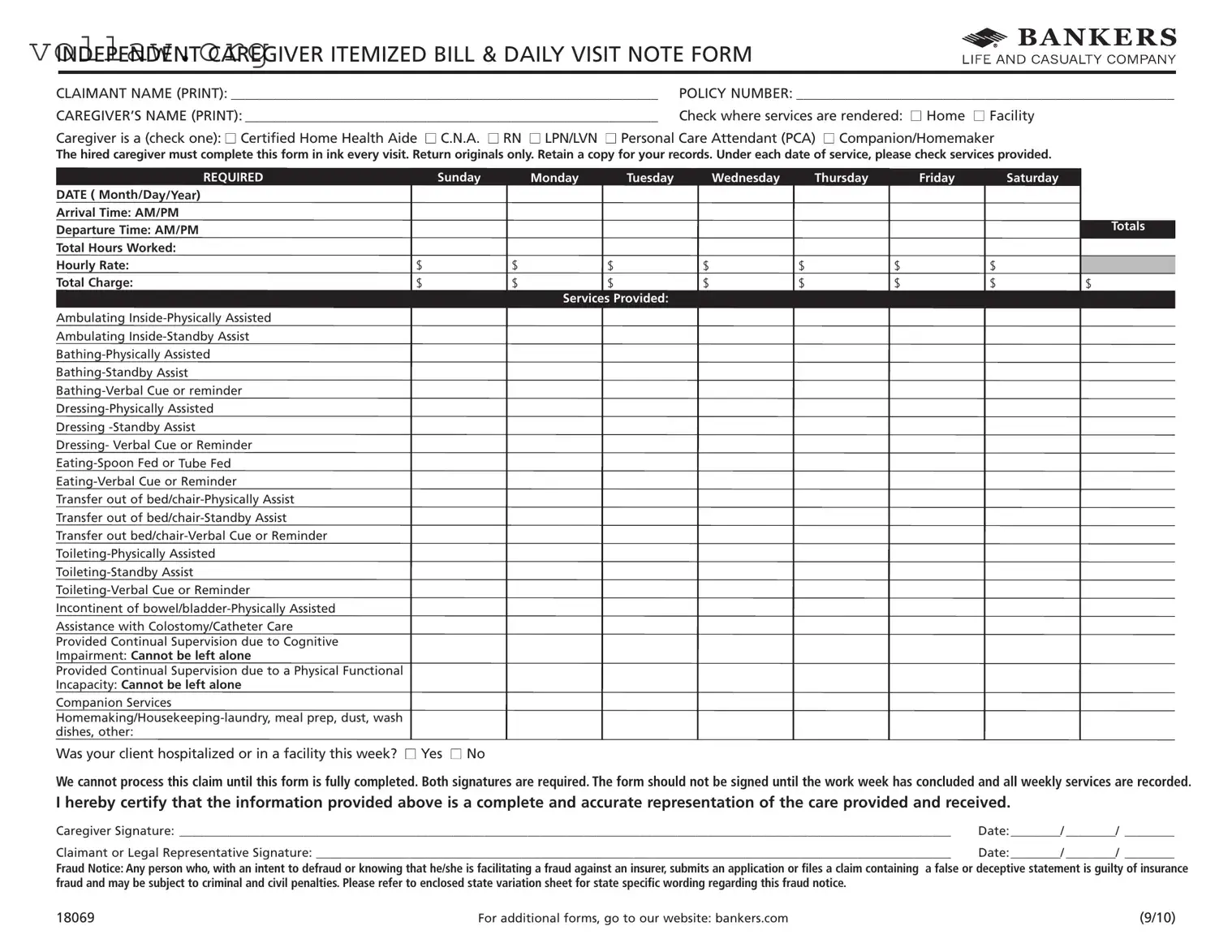 Caregiver Daily Log Template