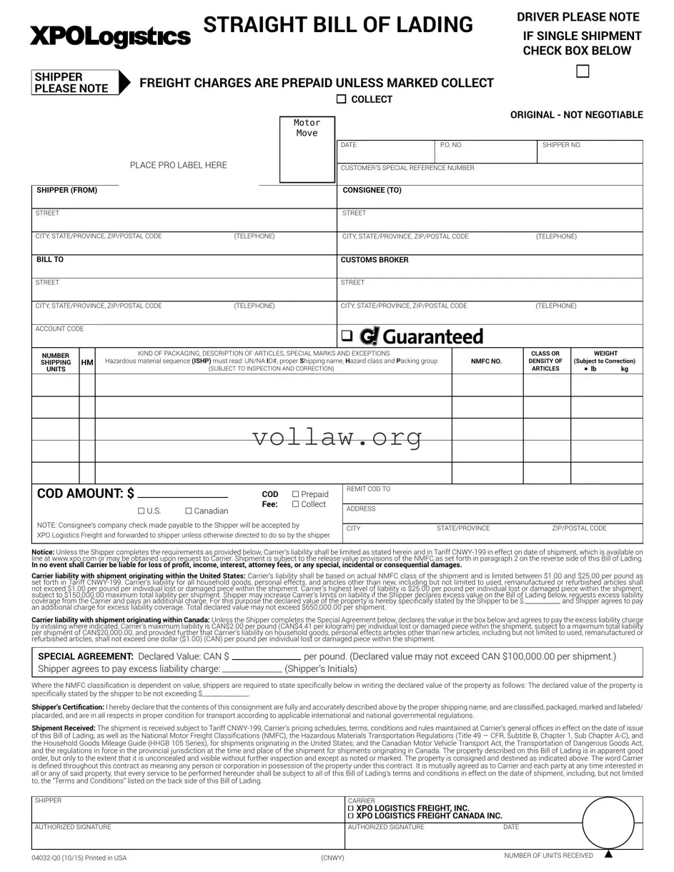 Xpo Logistics Bill Of Lading Template