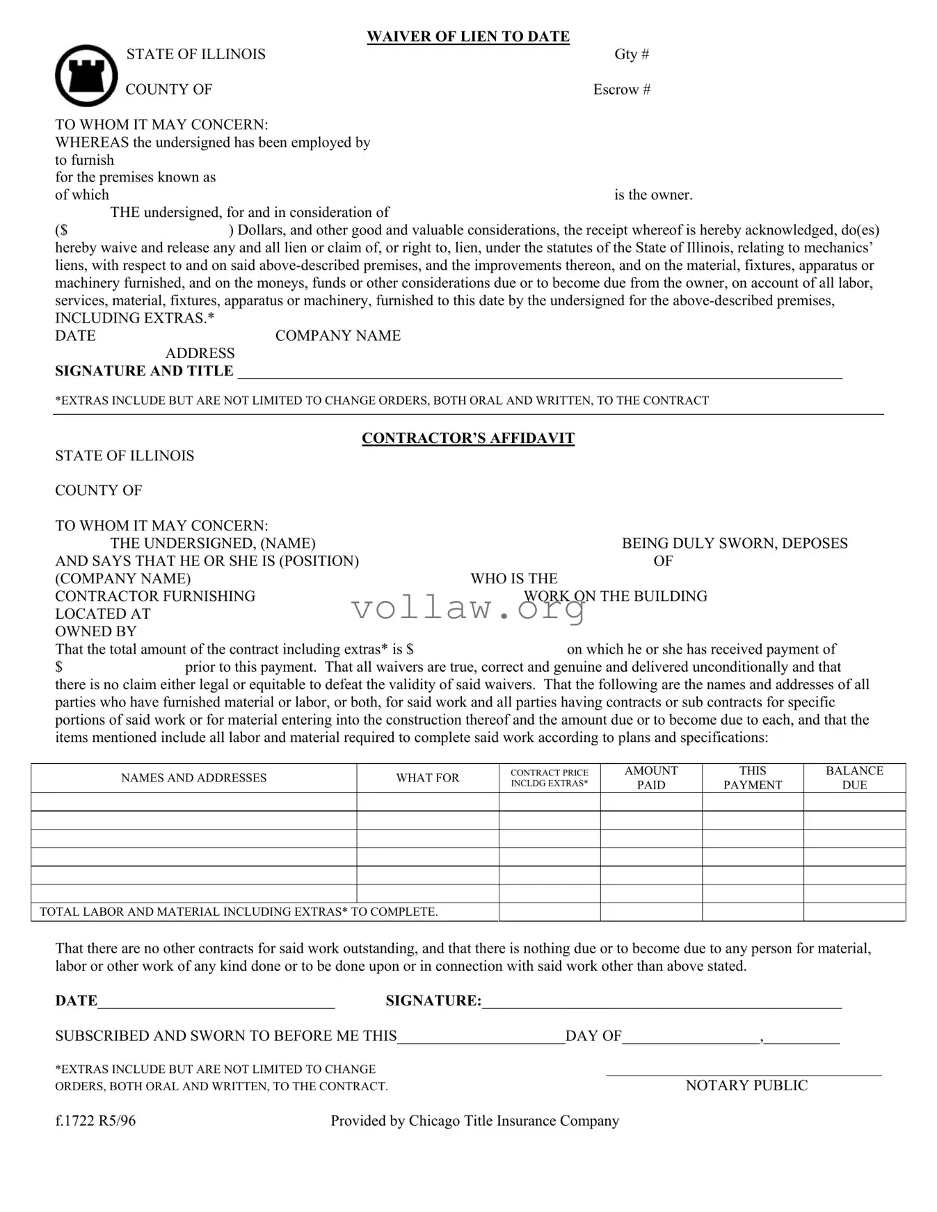 Chicago Title Waiver Format Template
