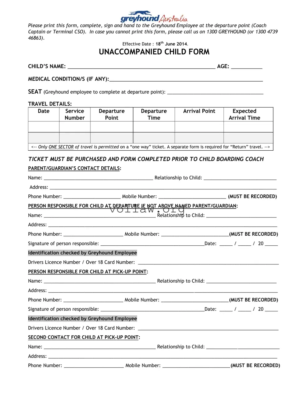 Greyhound Unaccompanied Minor Template