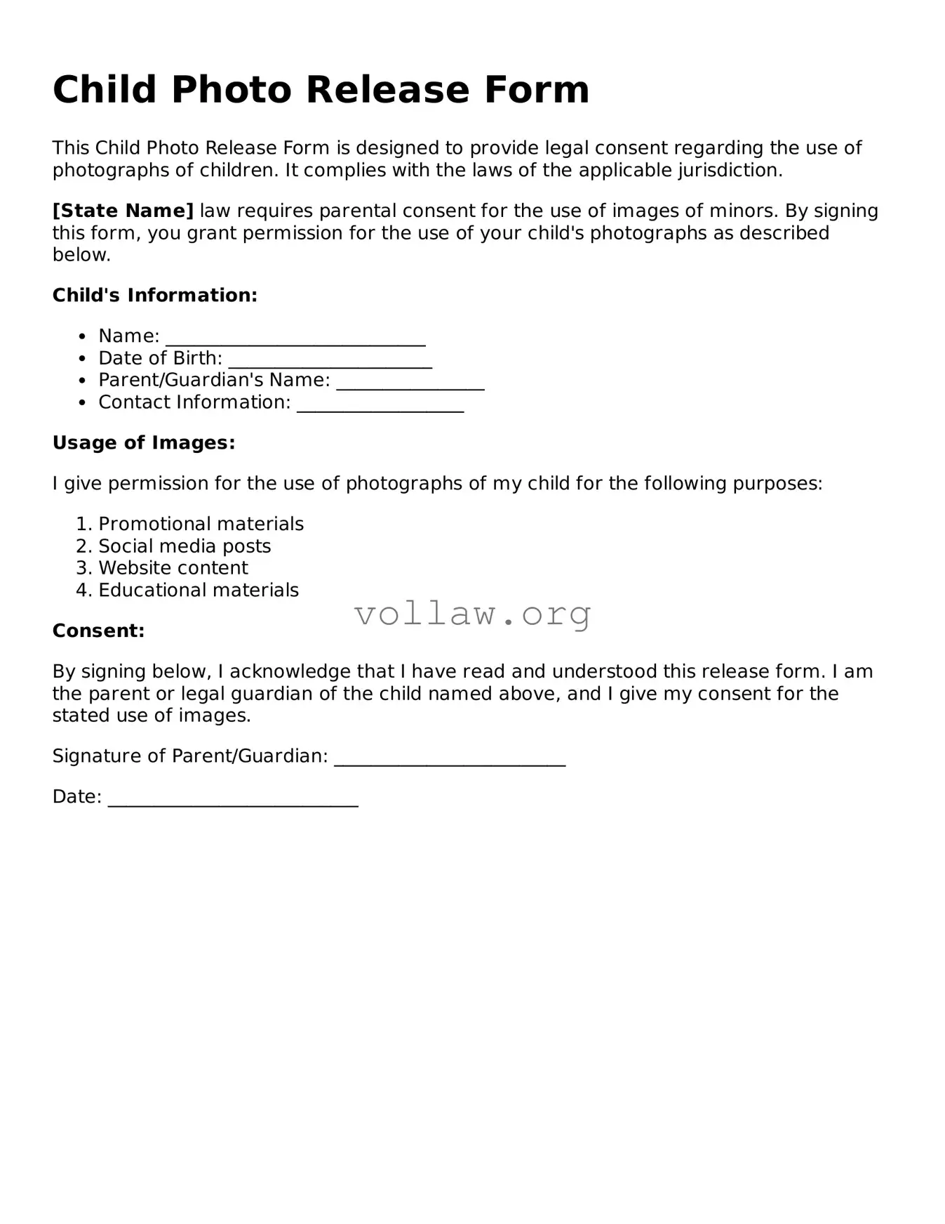 Free Child Photo Release Form