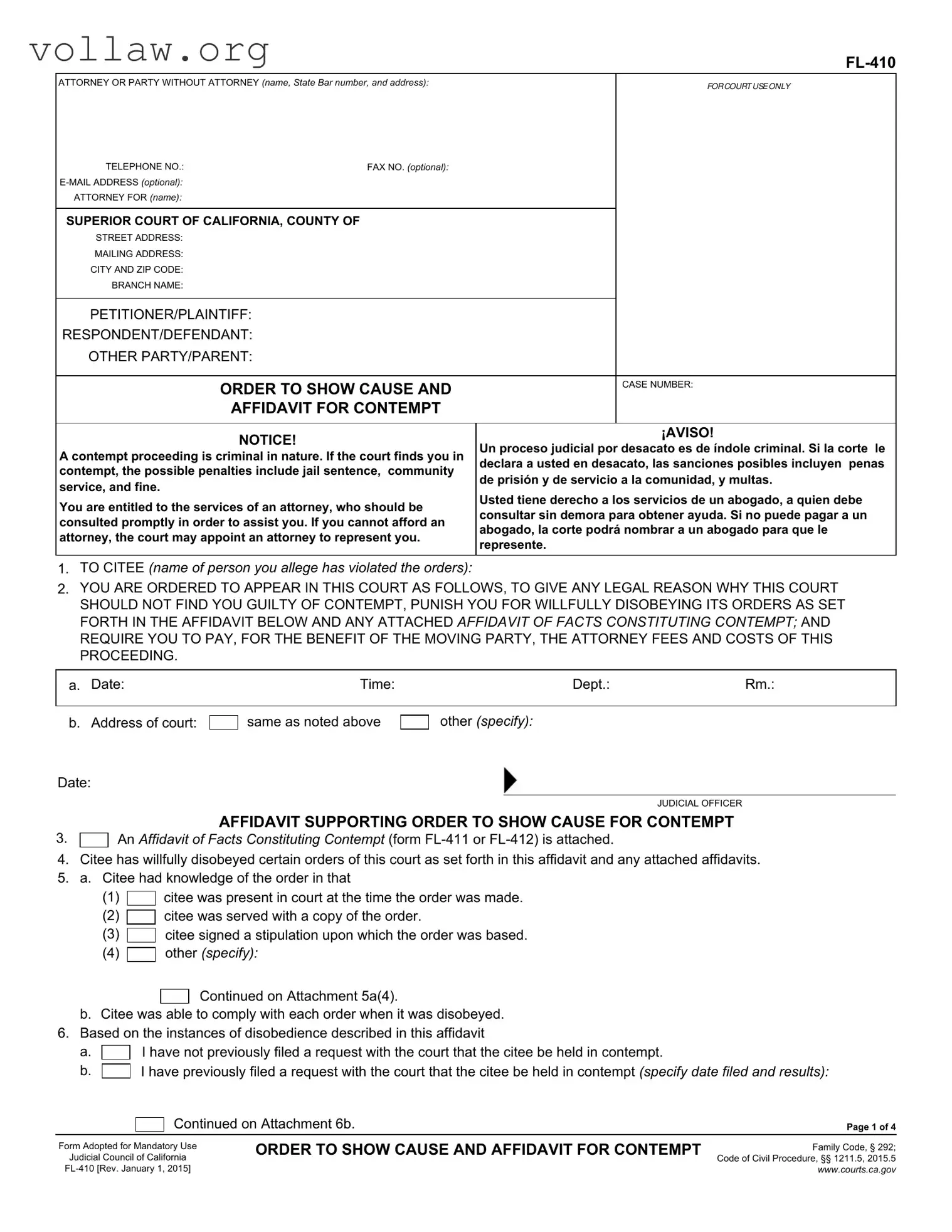 Contempt Fl 410 Template