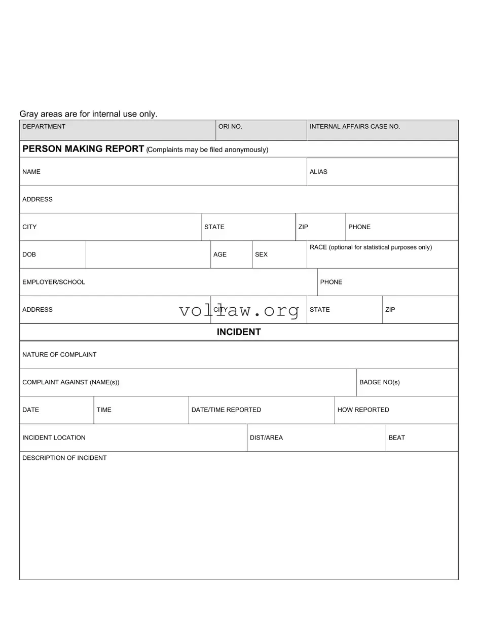 Police Report Template