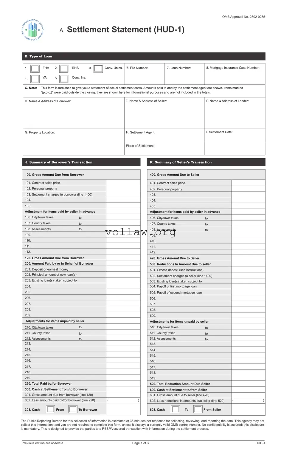 HUD-1 Settlement Statement Template