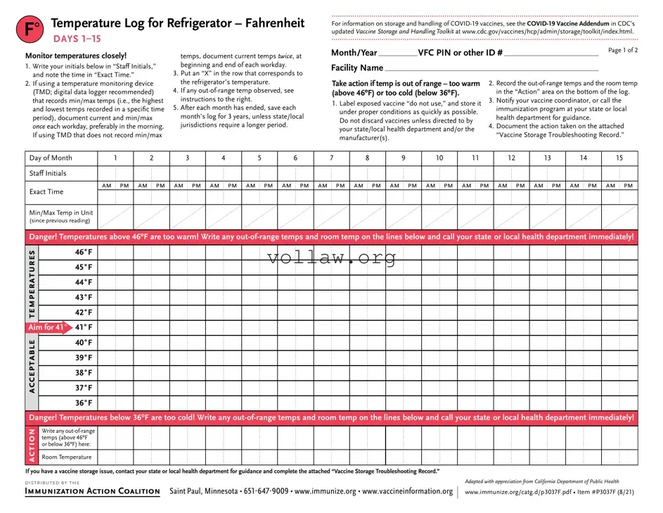Refrigerator Temperature Log Template