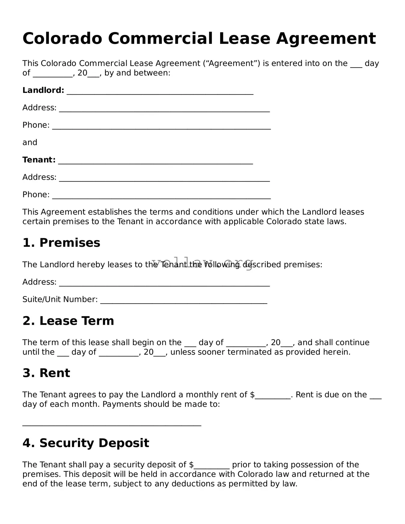 Attorney-Verified  Commercial Lease Agreement Form for Colorado