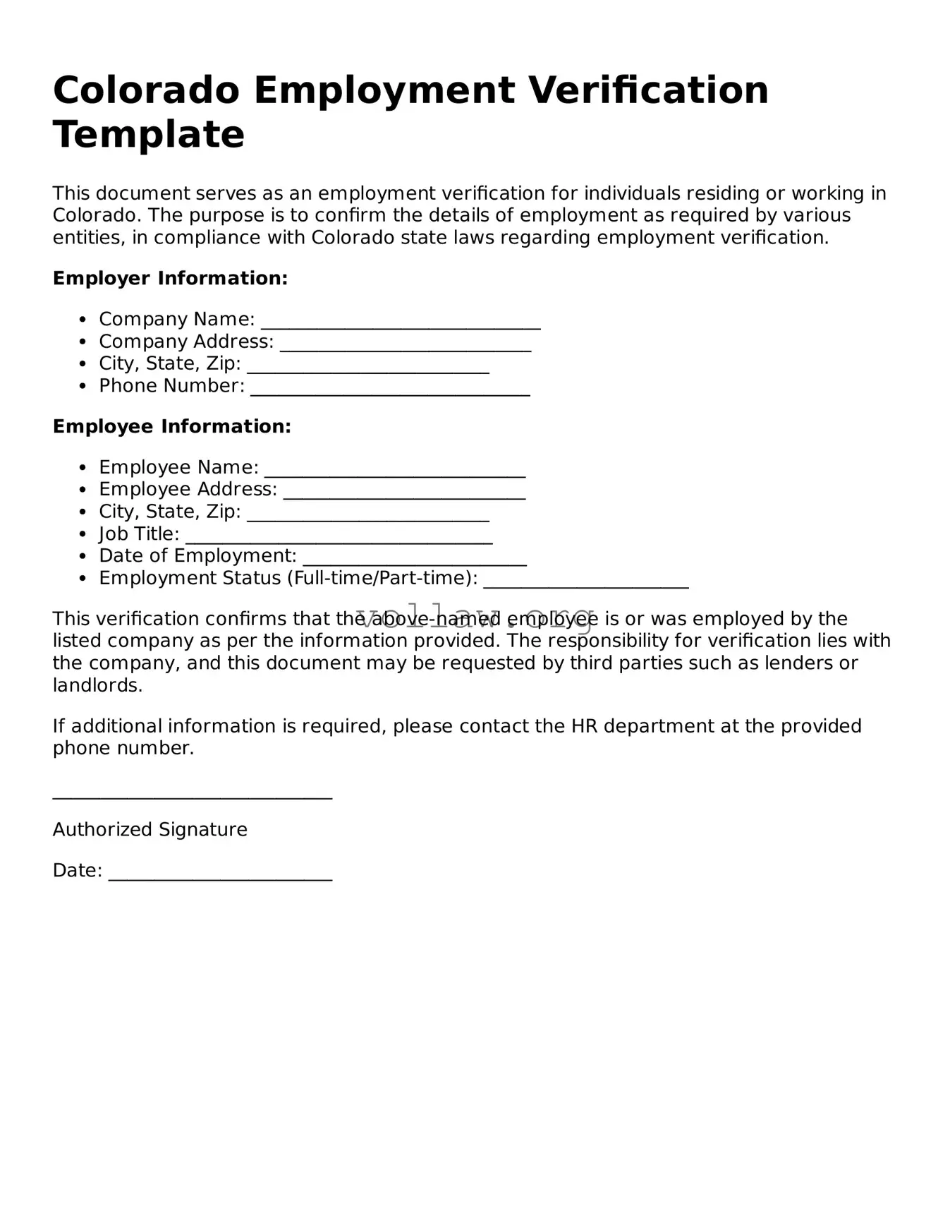 Attorney-Verified  Employment Verification Form for Colorado