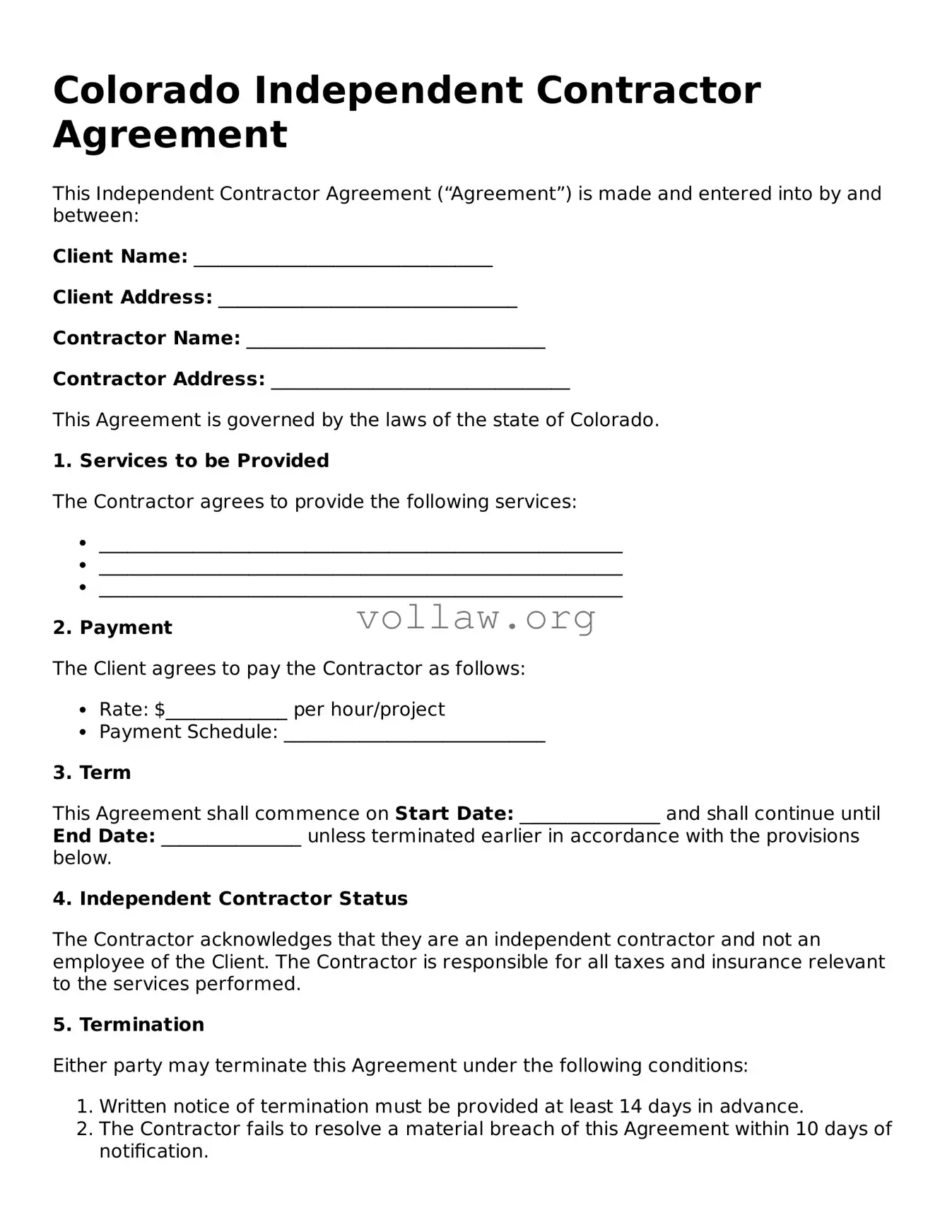 Attorney-Verified  Independent Contractor Agreement Form for Colorado