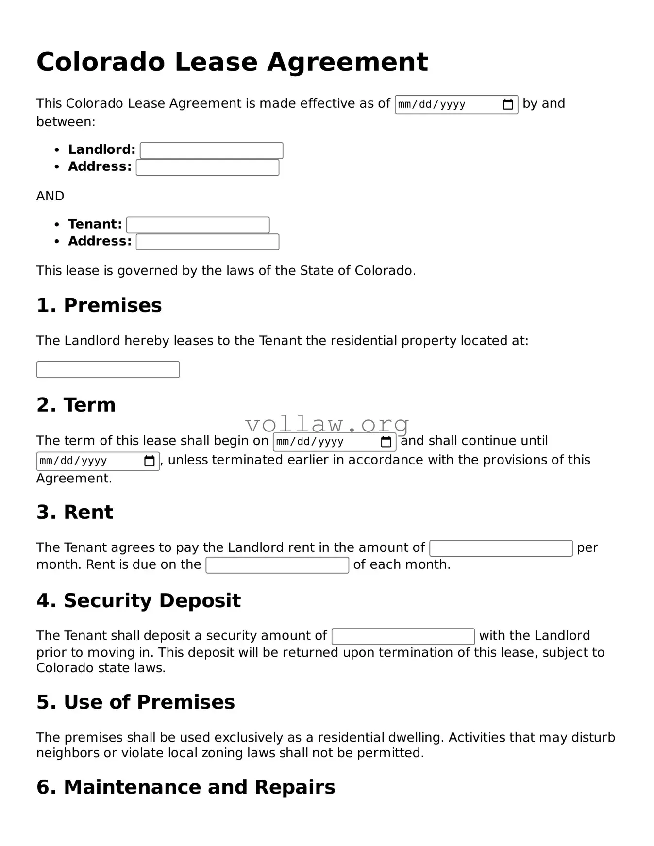 Attorney-Verified  Lease Agreement Form for Colorado