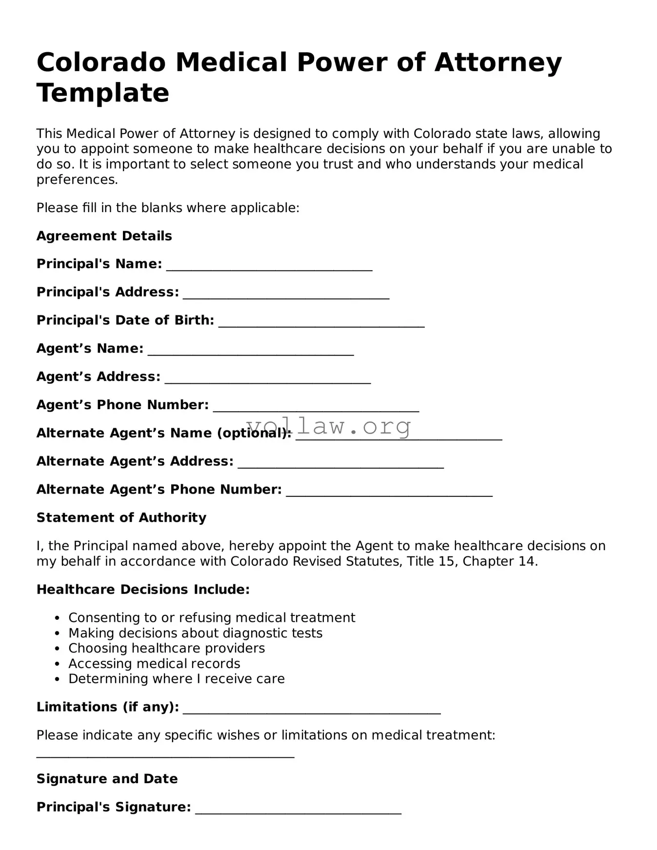 Attorney-Verified  Medical Power of Attorney Form for Colorado