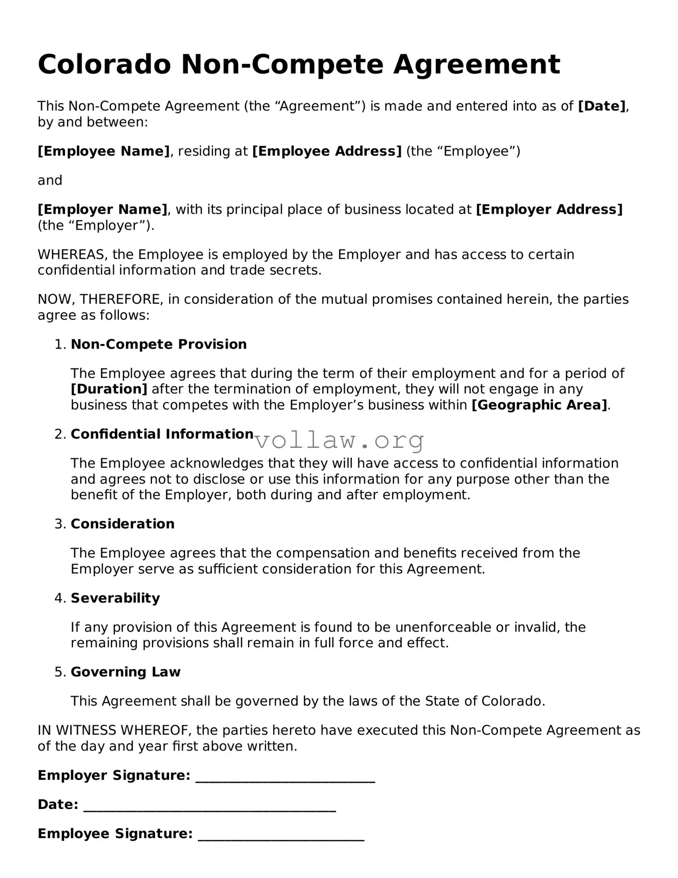 Attorney-Verified  Non-compete Agreement Form for Colorado