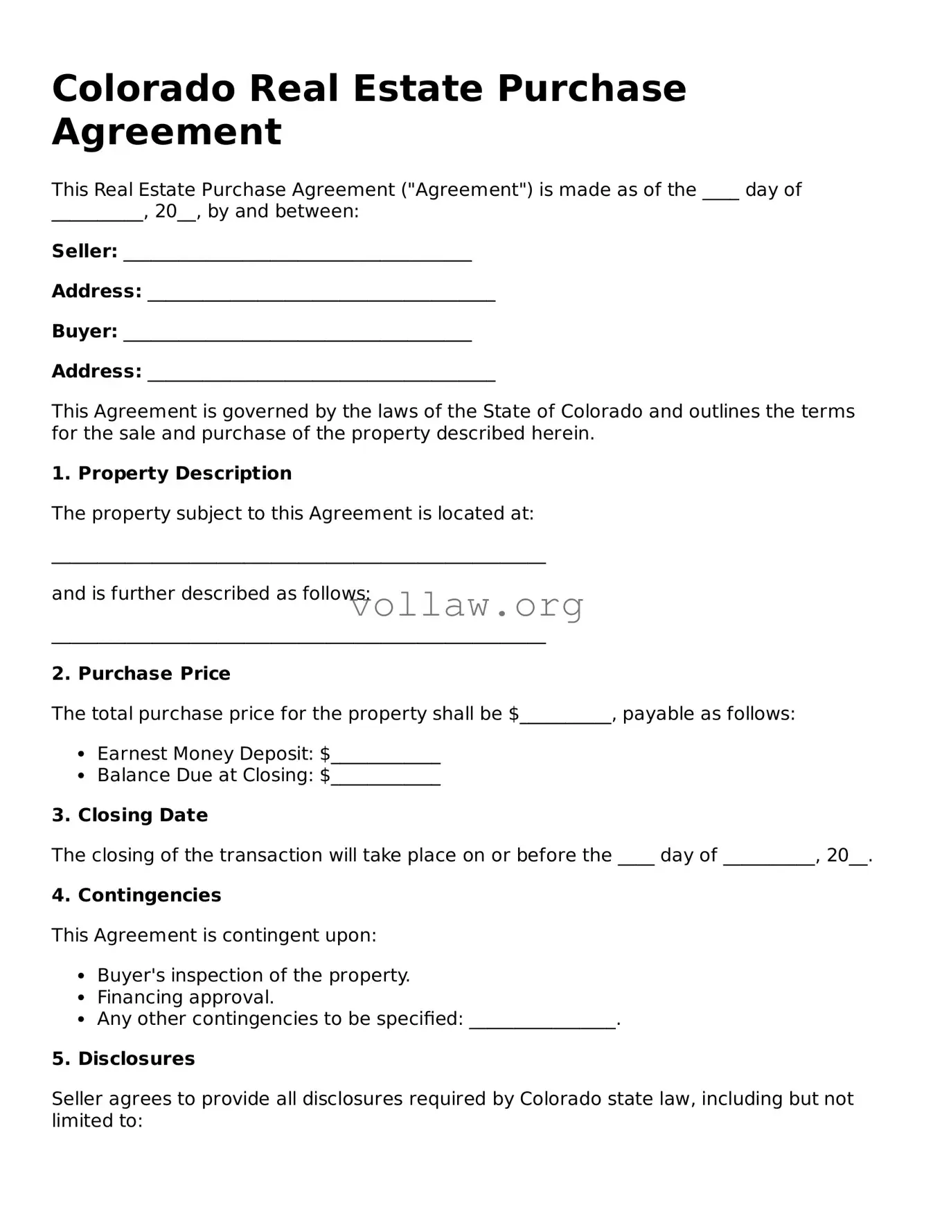 Attorney-Verified  Real Estate Purchase Agreement Form for Colorado