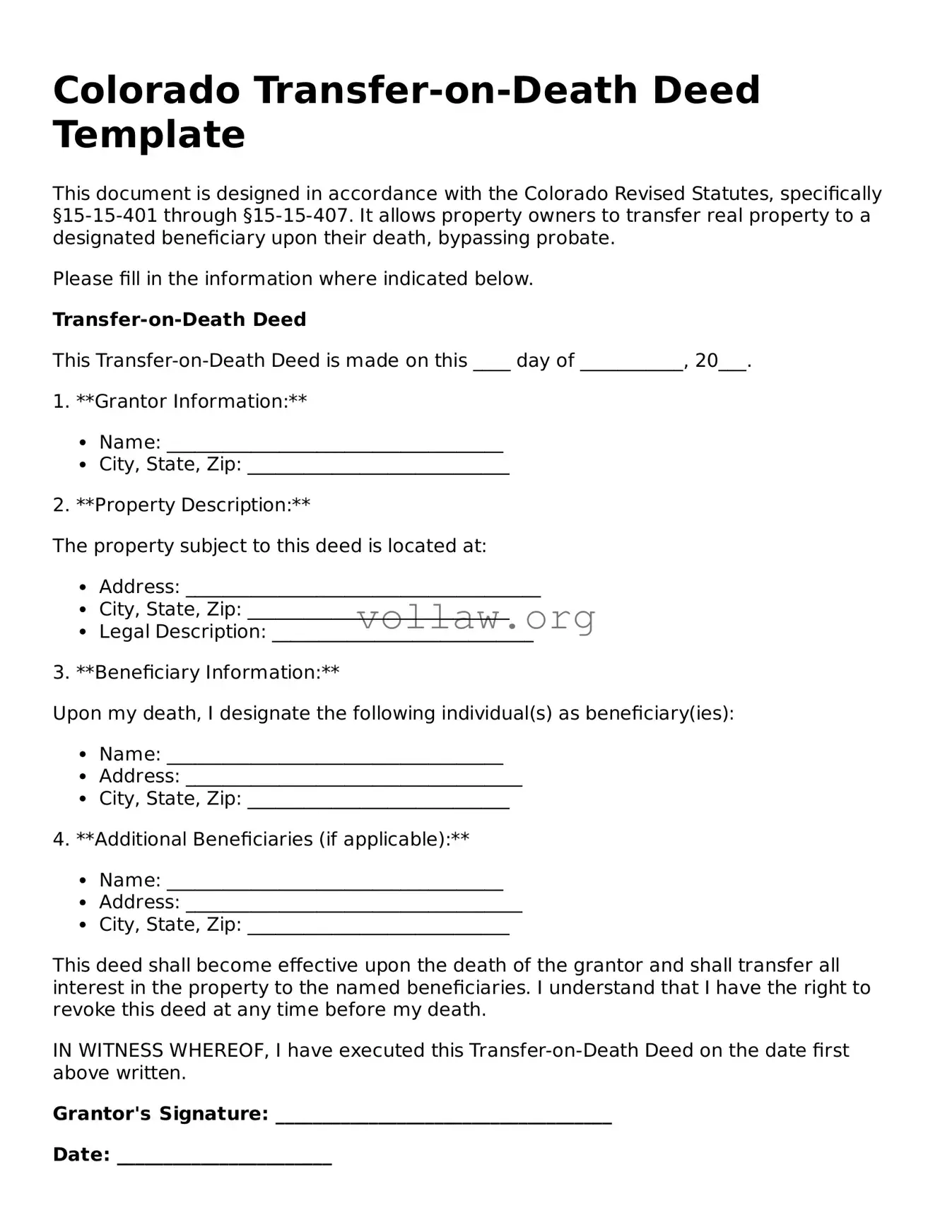 Attorney-Verified  Transfer-on-Death Deed Form for Colorado