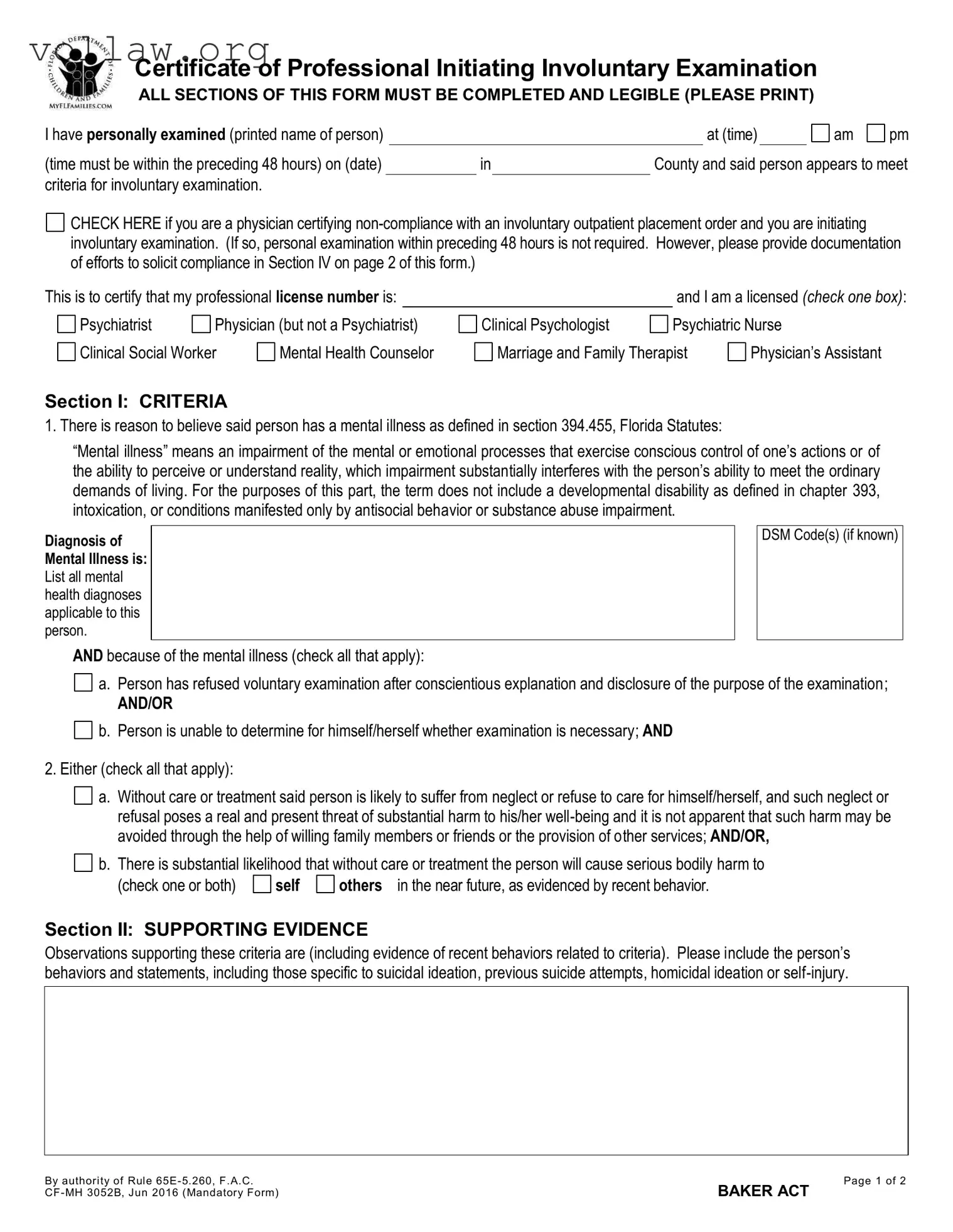 Baker Act Template