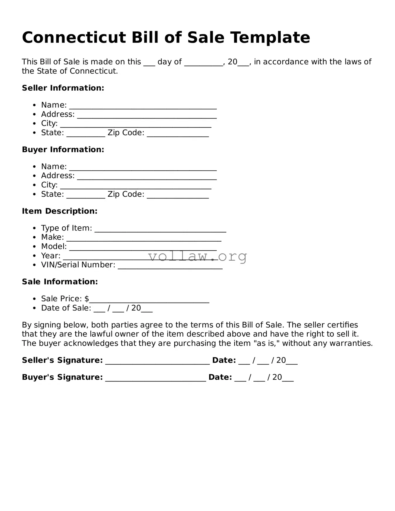 Attorney-Verified  Bill of Sale Form for Connecticut